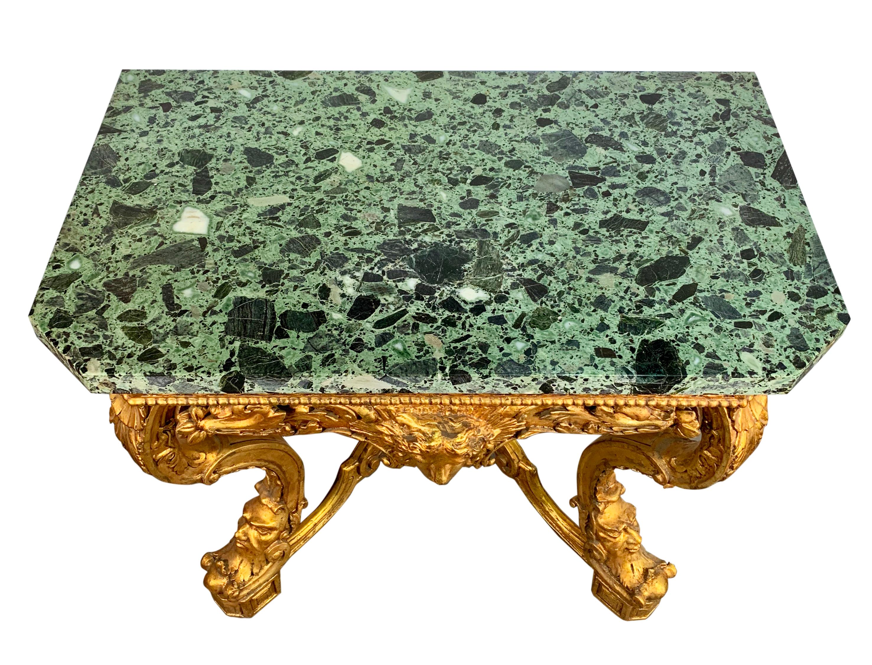 19th Century Italian Carved Giltwood Marble Top Console Table For Sale 1