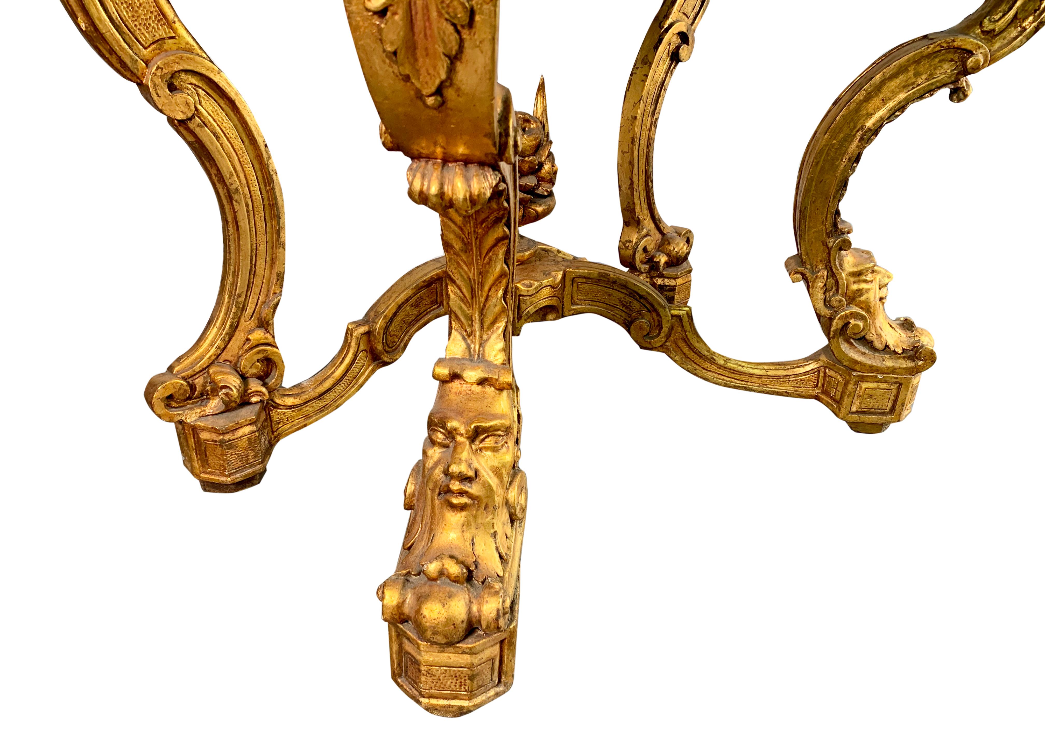 19th Century Italian Carved Giltwood Marble Top Console Table For Sale 2