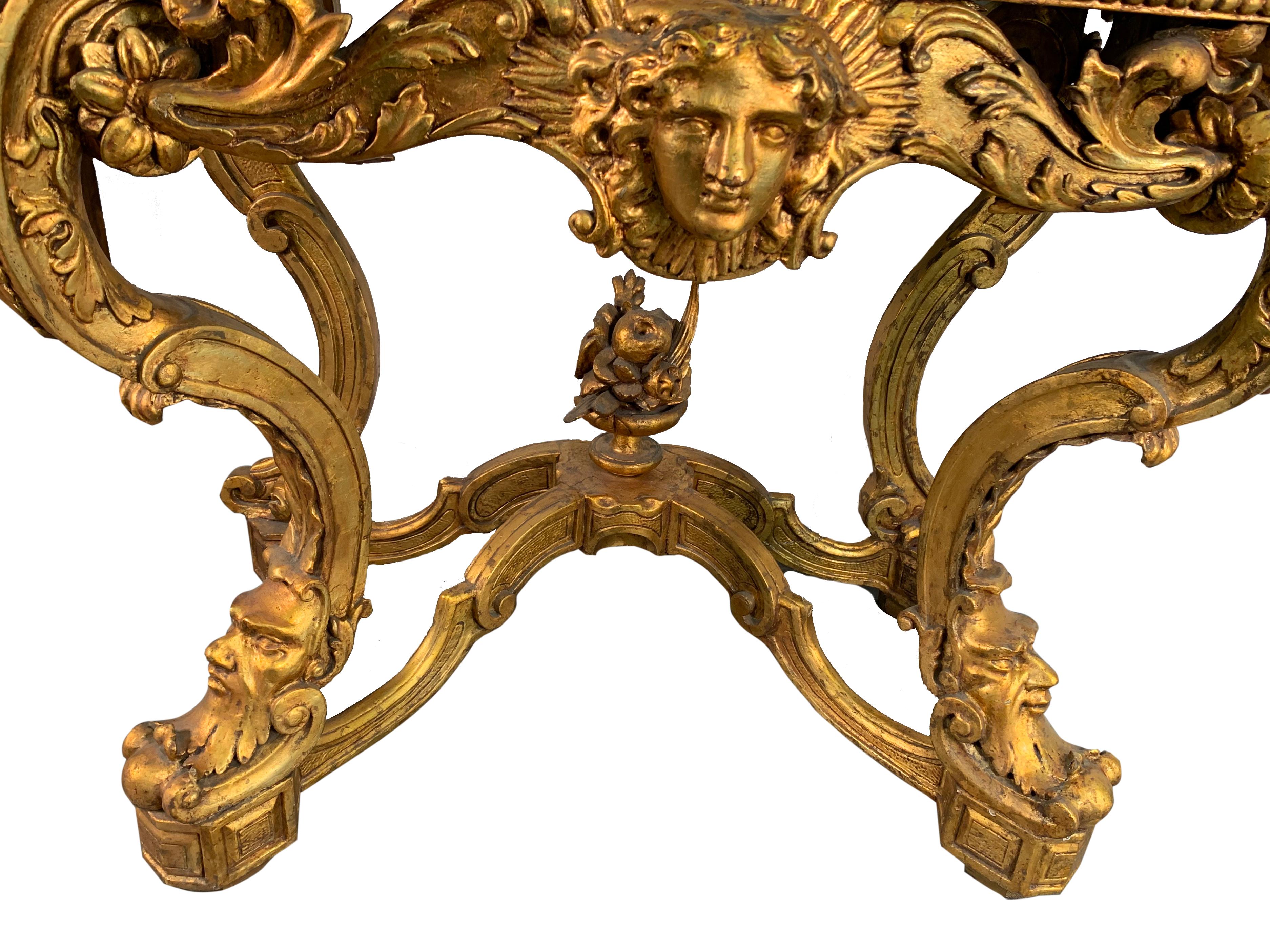 19th Century Italian Carved Giltwood Marble Top Console Table For Sale 3