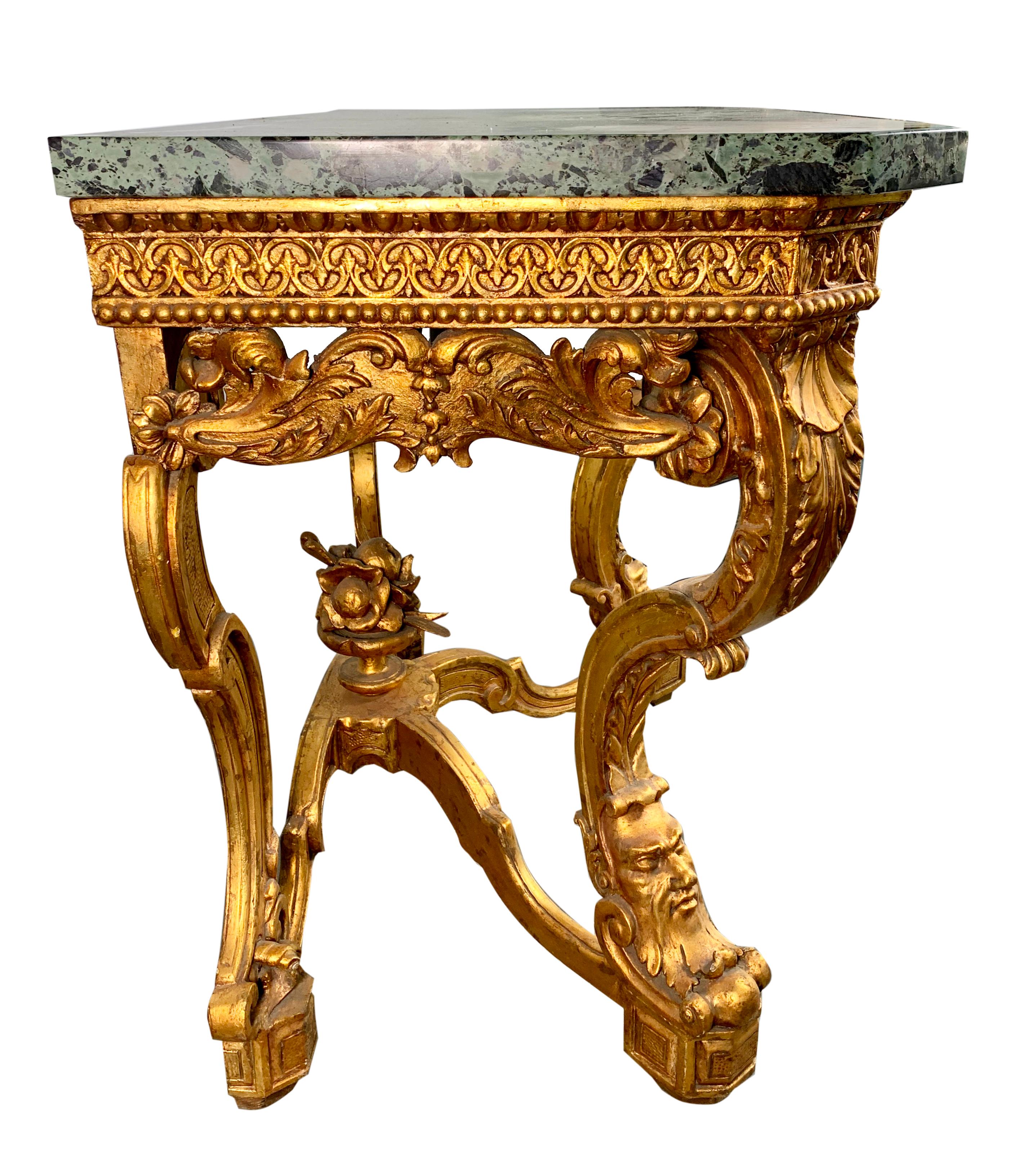 19th Century Italian Carved Giltwood Marble Top Console Table For Sale 4