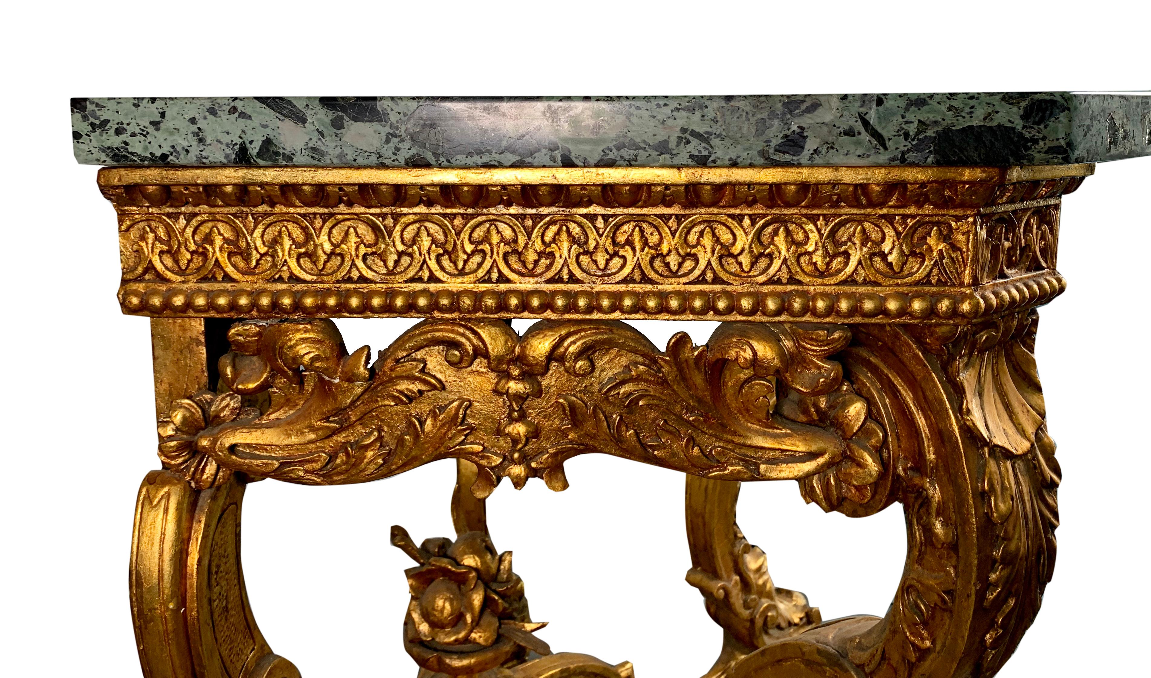 19th Century Italian Carved Giltwood Marble Top Console Table For Sale 5