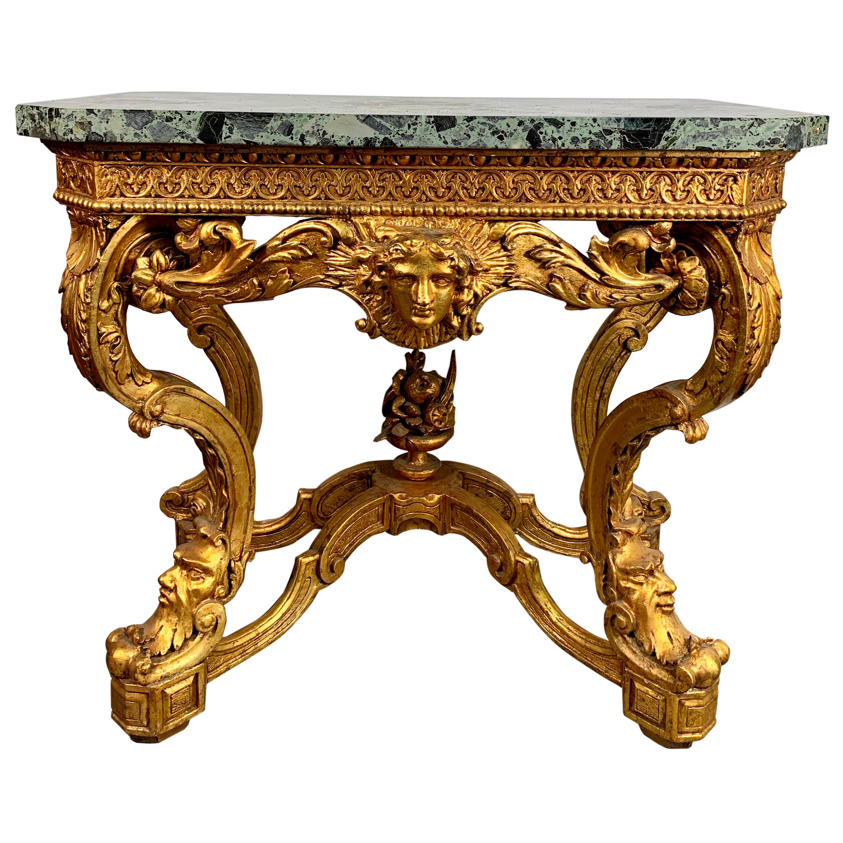 19th Century Italian Carved Giltwood Marble Top Console Table