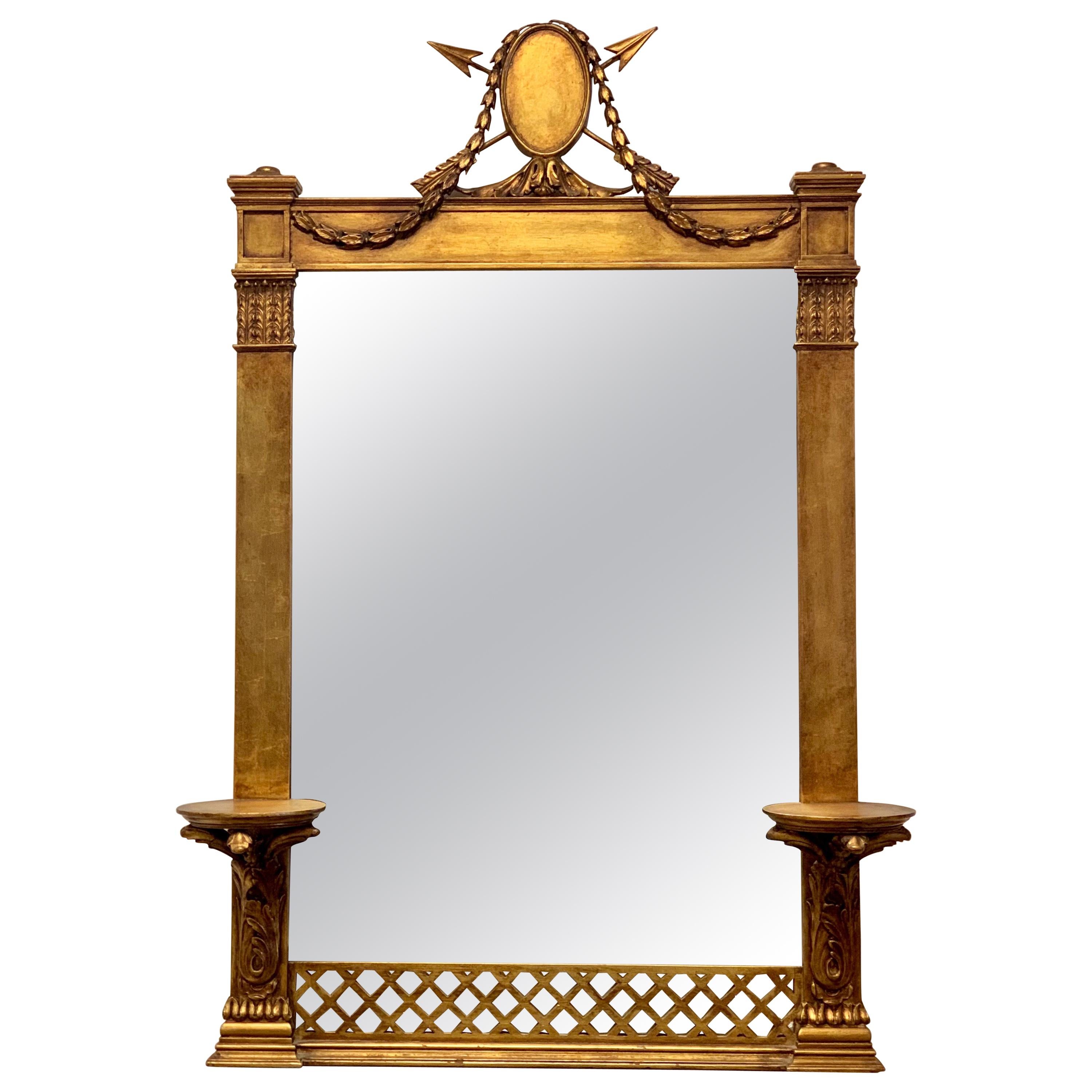 19th Century Italian Carved Giltwood Mirror with Wall Brackets Shelves
