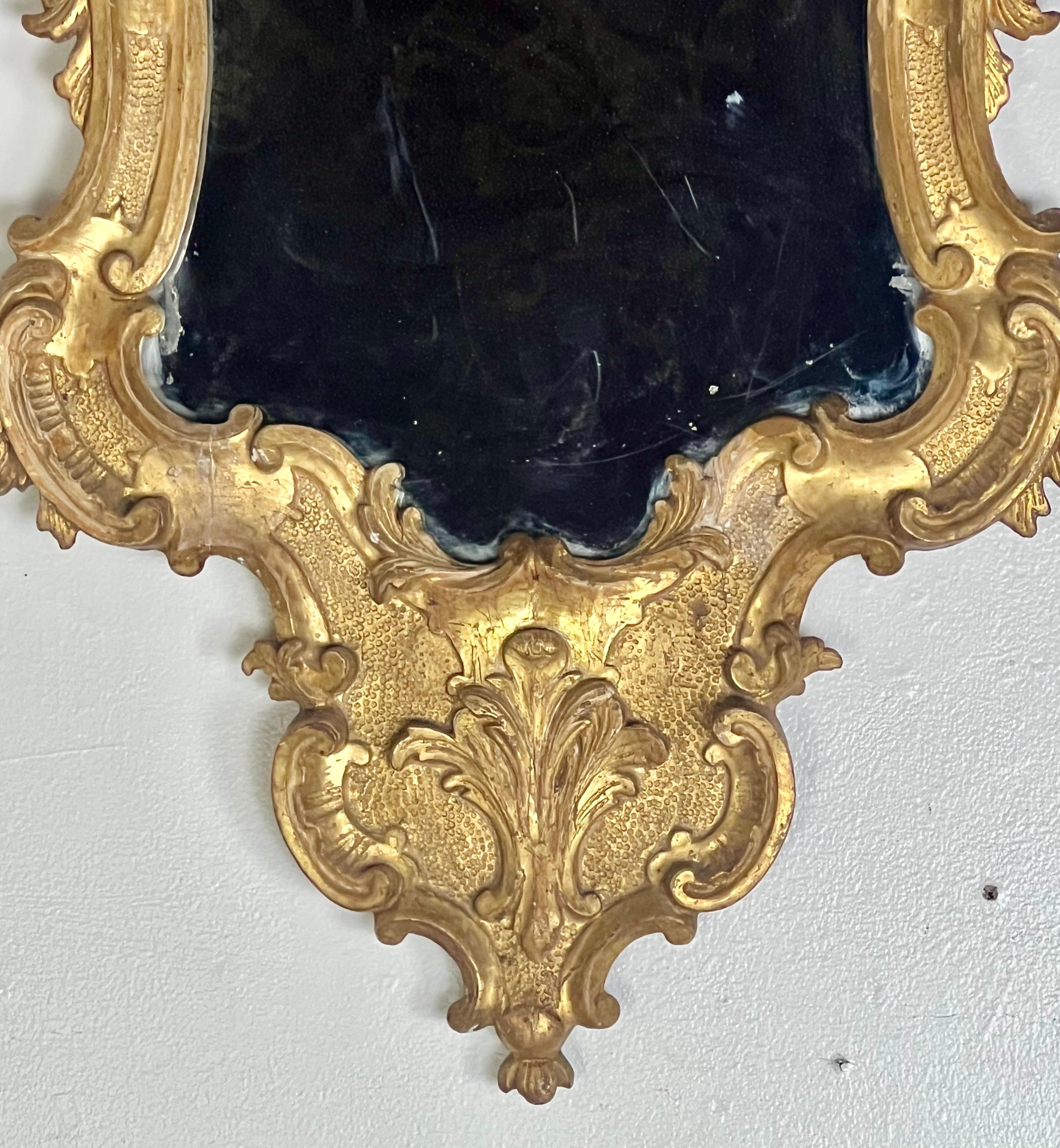 19th century Italian Carved Giltwood Mirrors In Distressed Condition For Sale In Los Angeles, CA