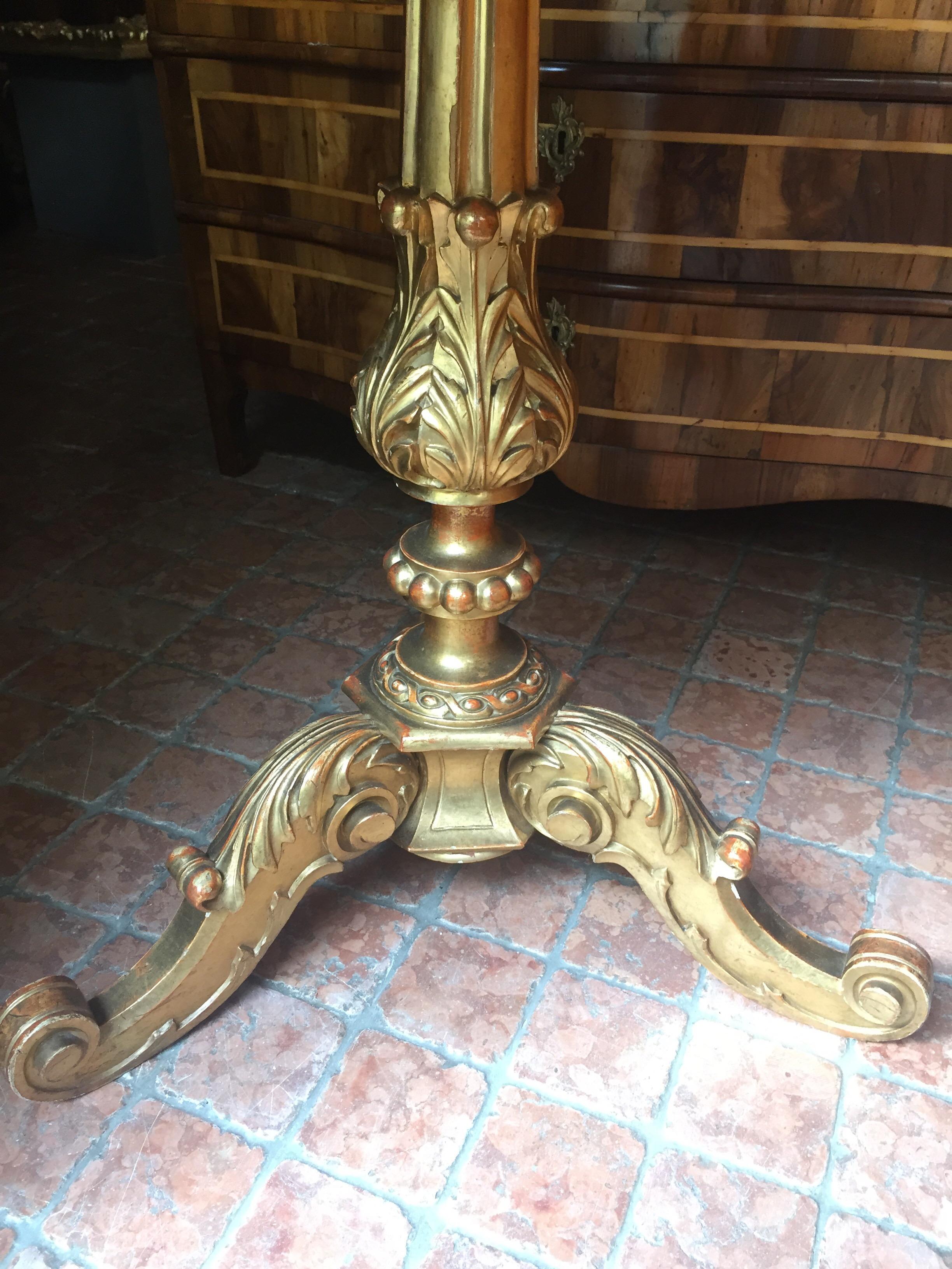 19th Century Italian Tuscan Carved Gilt-wood Side Table with Dark Green Top  7