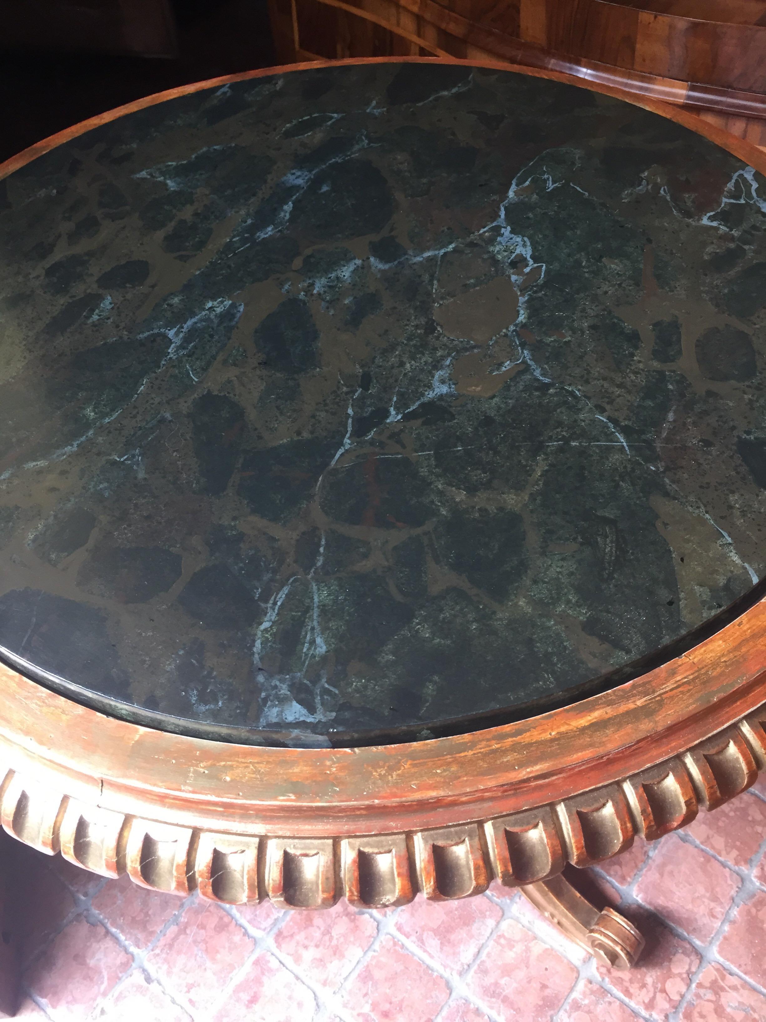 Poplar 19th Century Italian Tuscan Carved Gilt-wood Side Table with Dark Green Top 