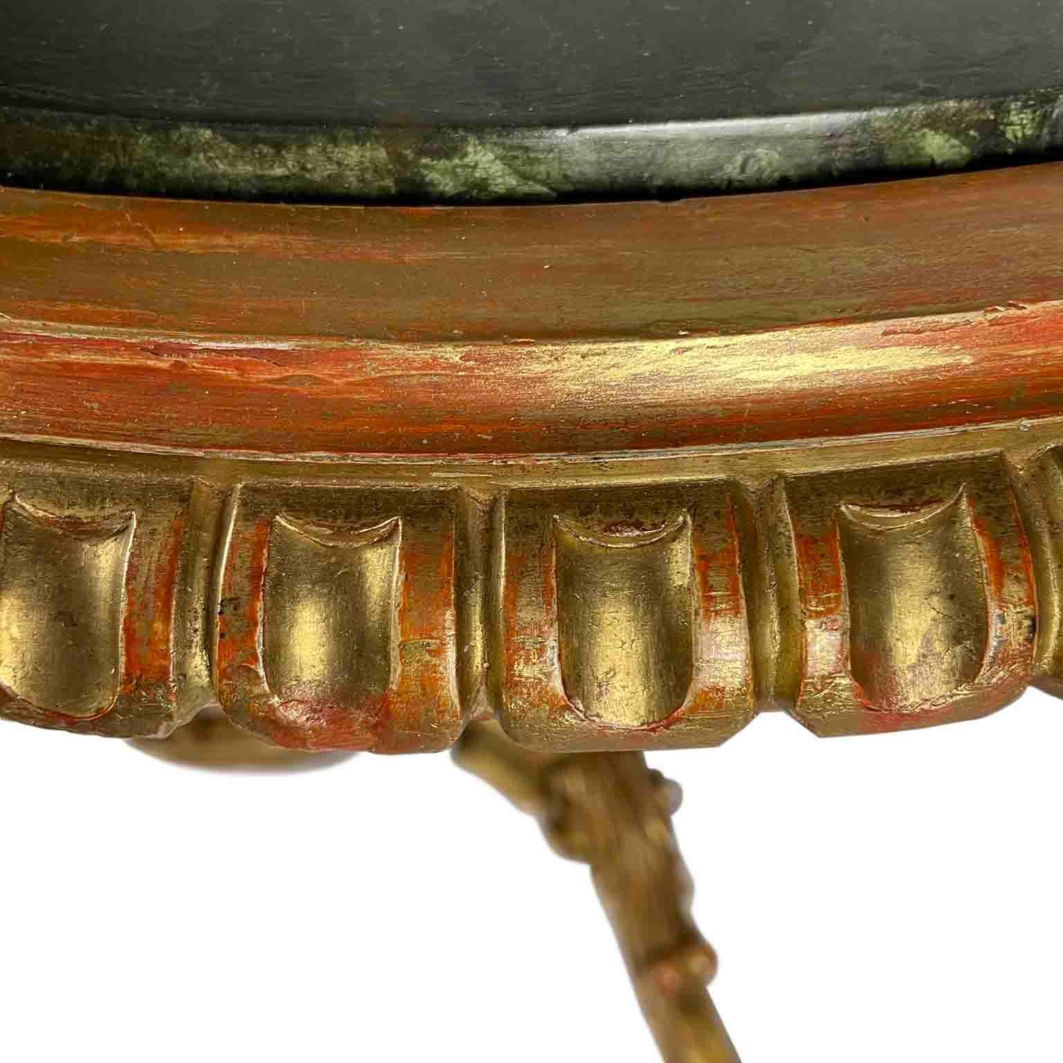19th Century Italian Tuscan Carved Gilt-wood Side Table with Dark Green Top  1
