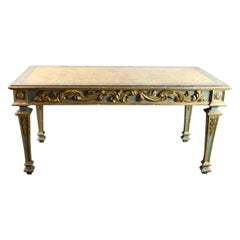 19th Century Italian Carved Green and Gilt Foyer Table with Faux Marble Top