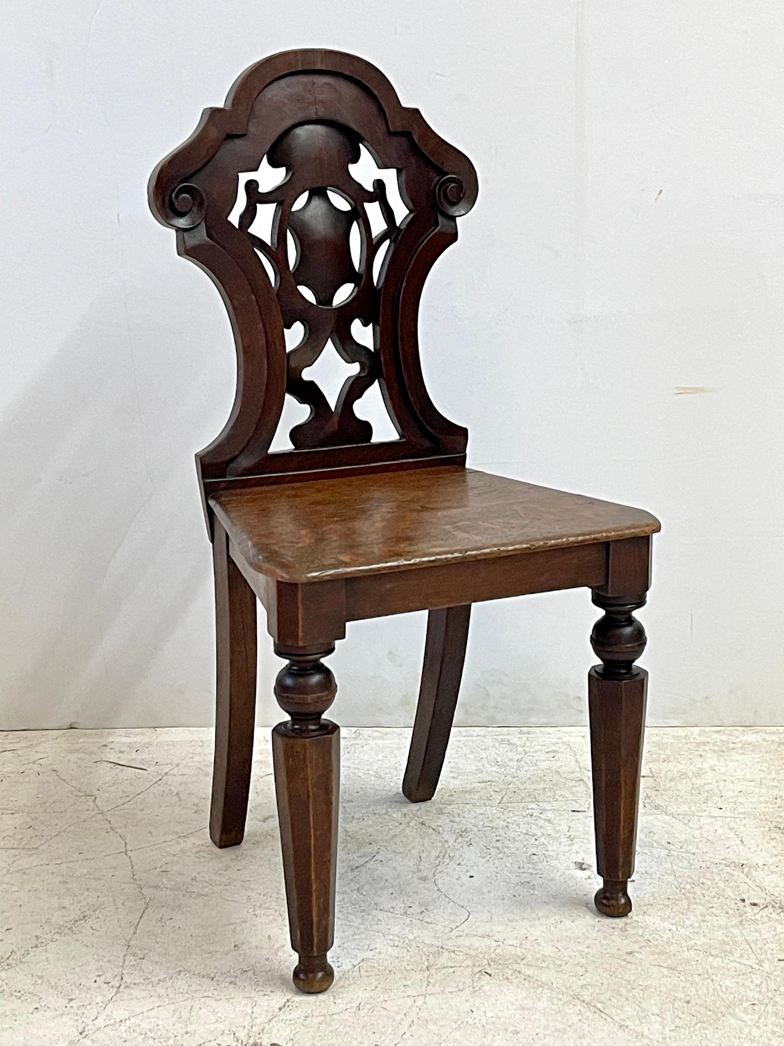 Victorian 19th Century Italian Carved Hall Chair of Oak