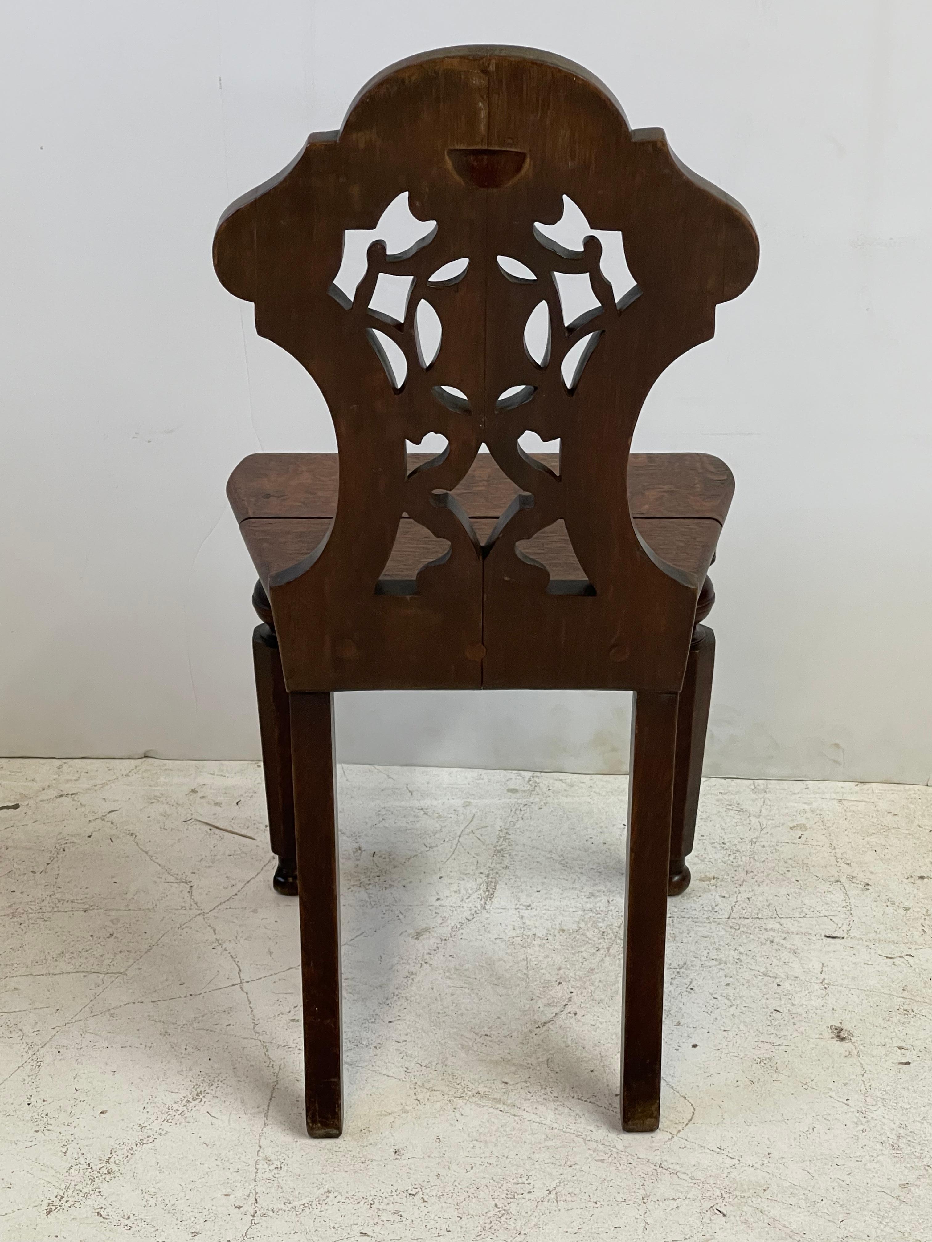 19th Century Italian Carved Hall Chair of Oak 1