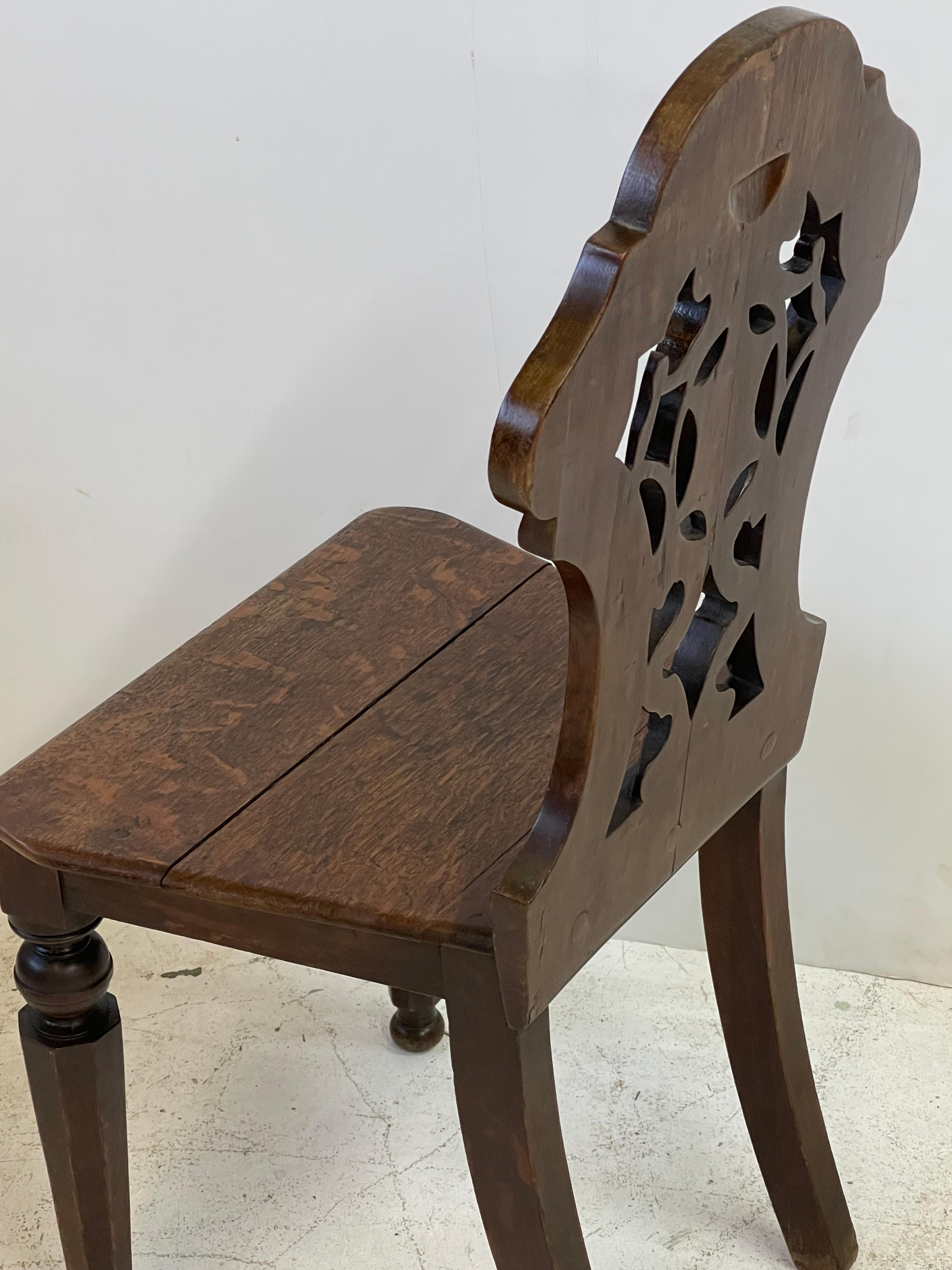 19th Century Italian Carved Hall Chair of Oak 2