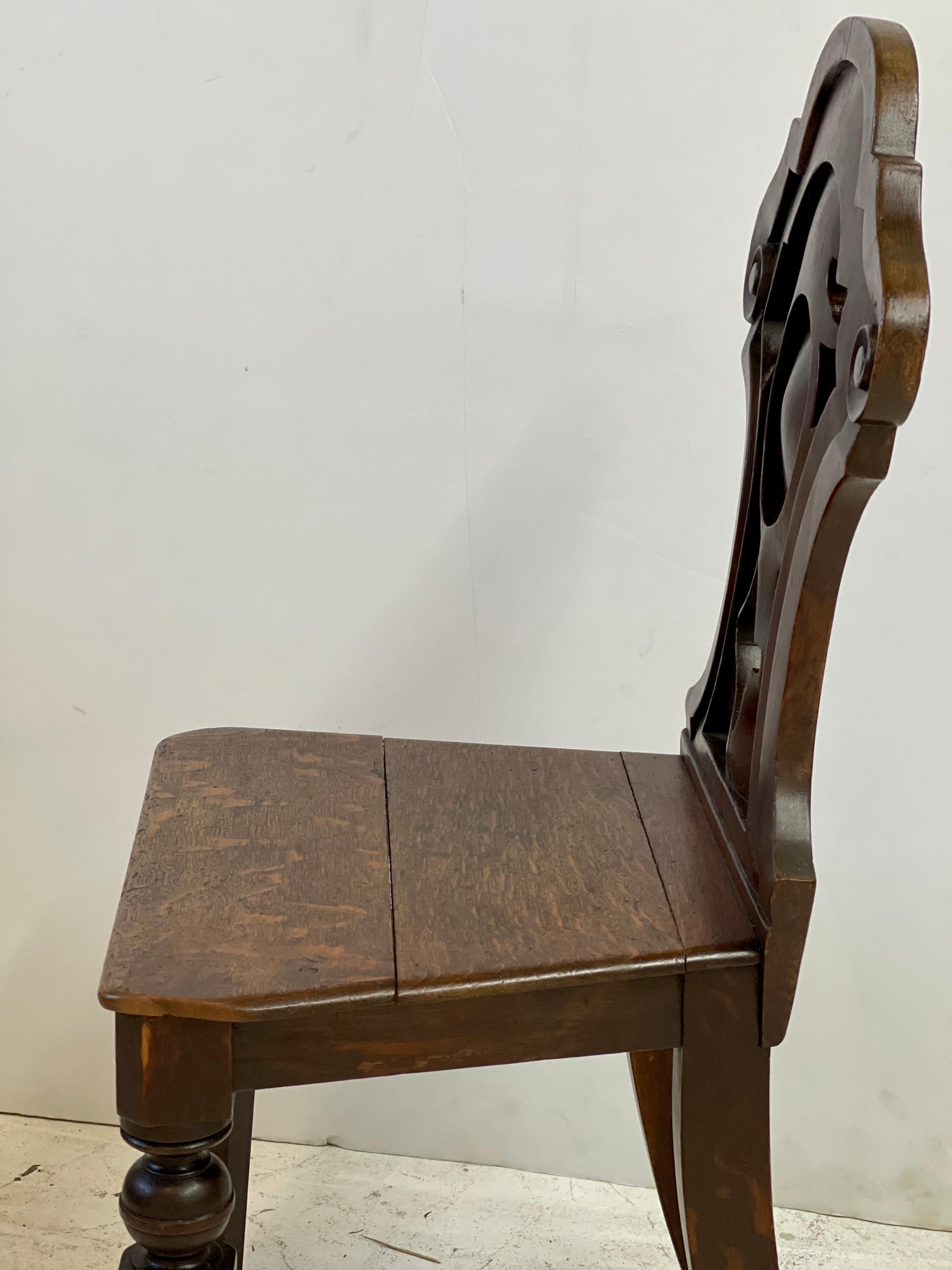 19th Century Italian Carved Hall Chair of Oak 3