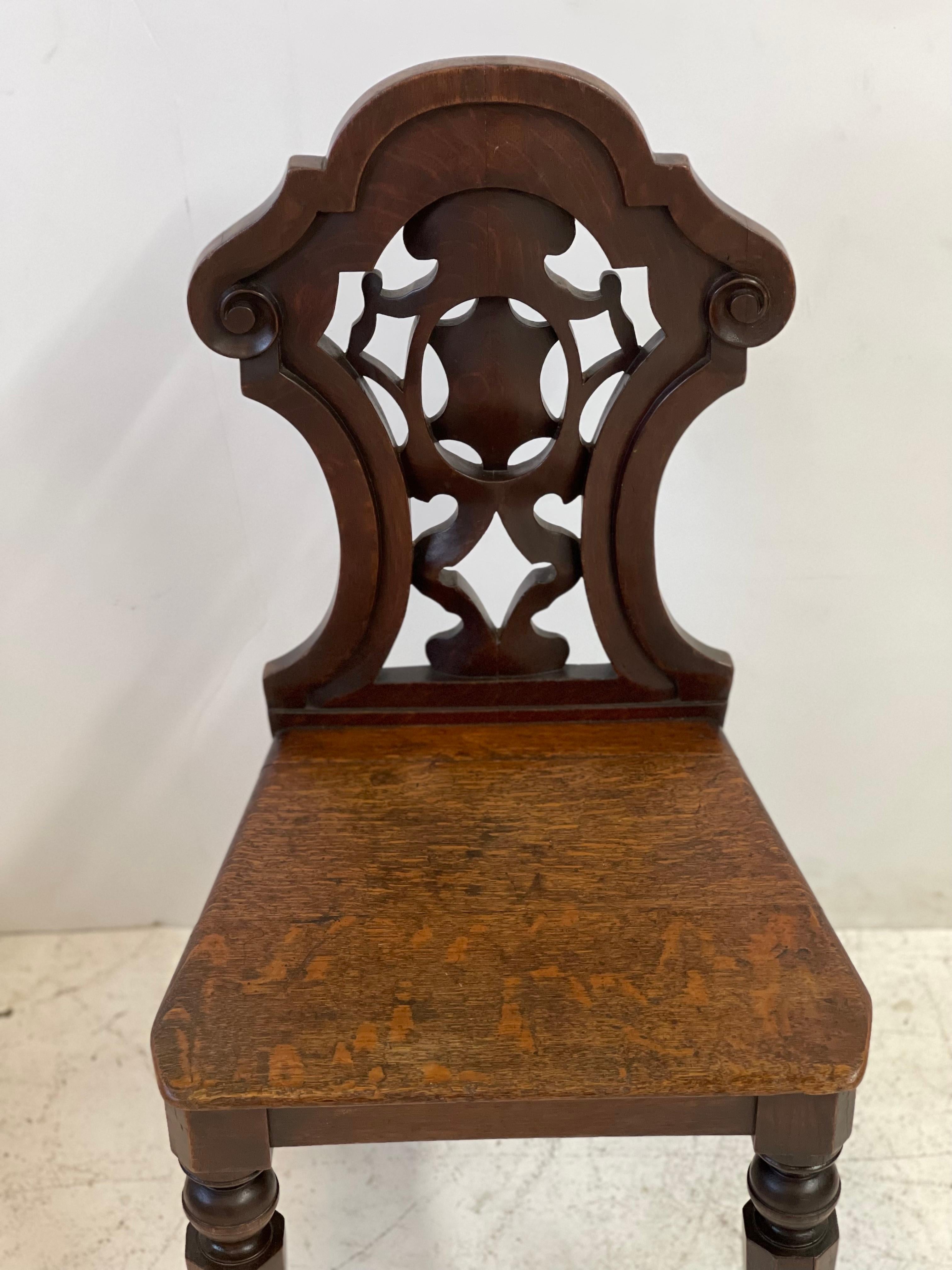 19th Century Italian Carved Hall Chair of Oak 4