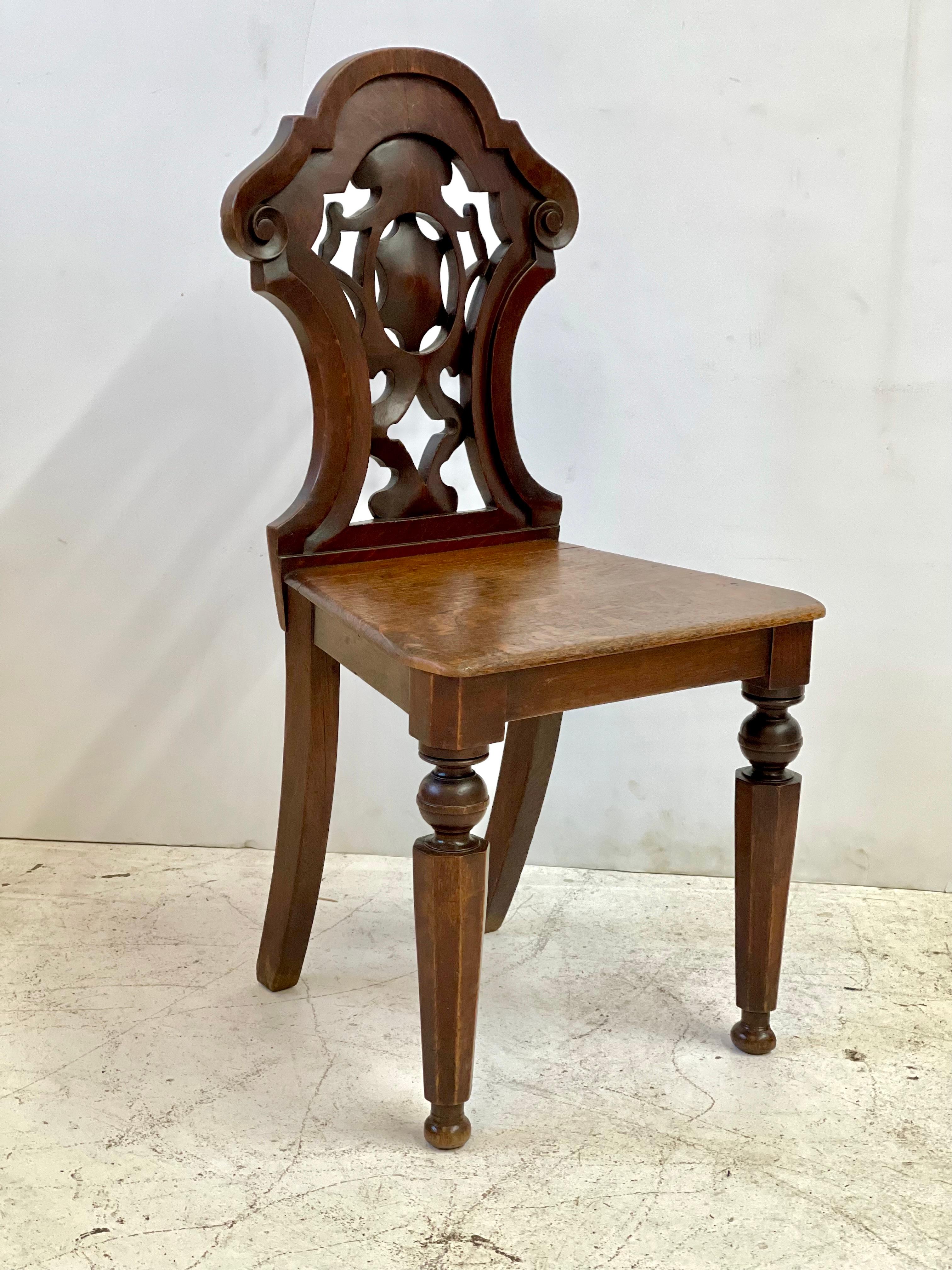 19th Century Italian Carved Hall Chair of Oak 5