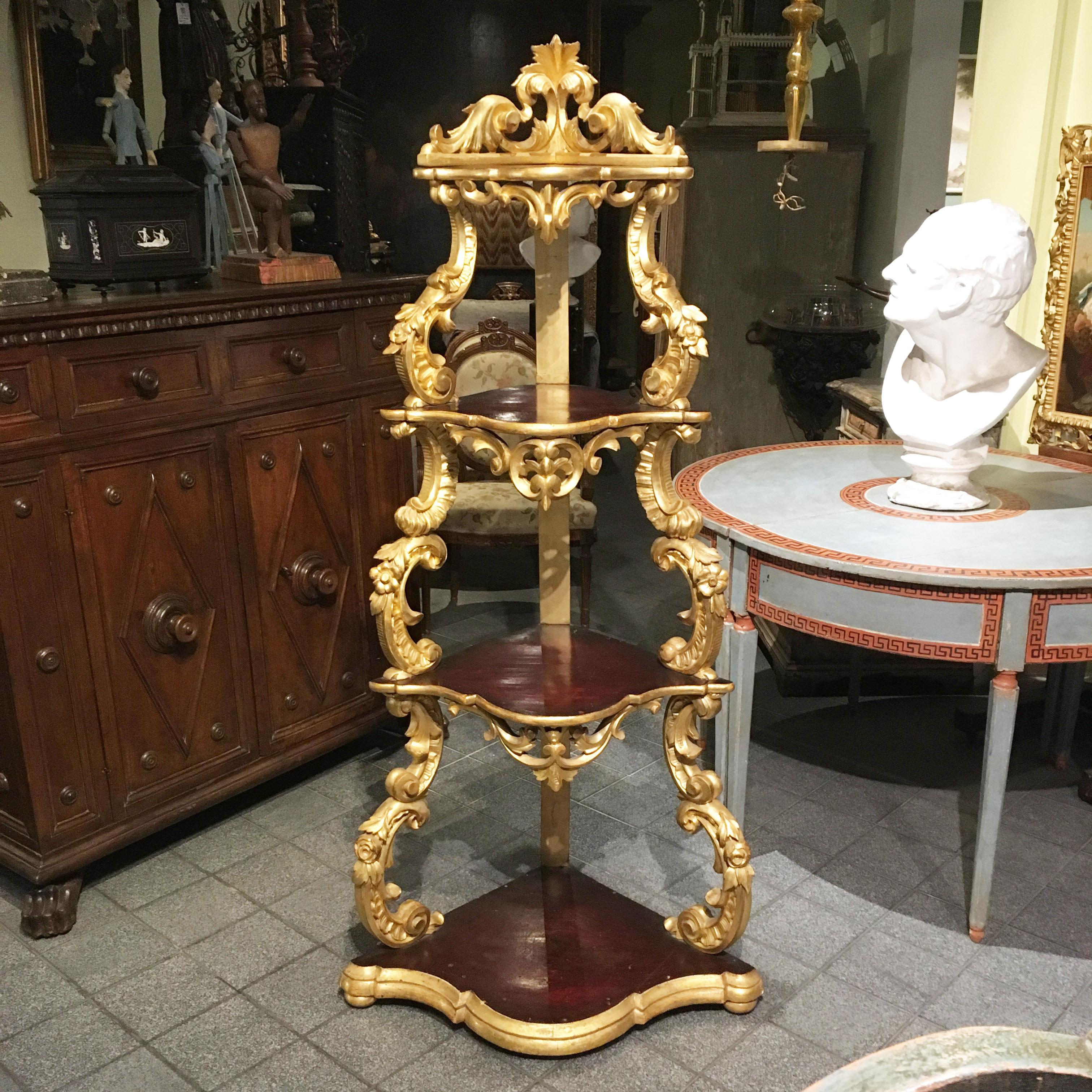 19th Century Italian Carved Louis Philippe Corner Shelf with Gold Leaf Gilding 1