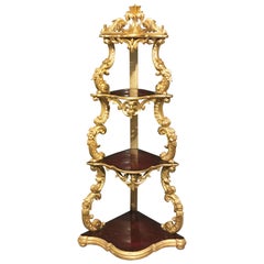 Antique 19th Century Italian Carved Louis Philippe Corner Shelf with Gold Leaf Gilding