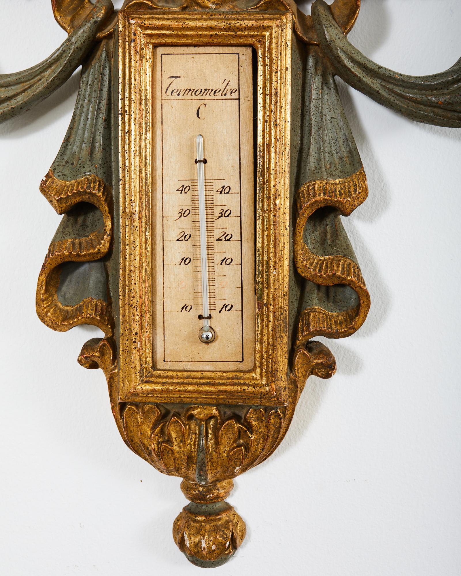 19th Century Italian Carved Louis XVI Style Giltwood Barometer For Sale 10