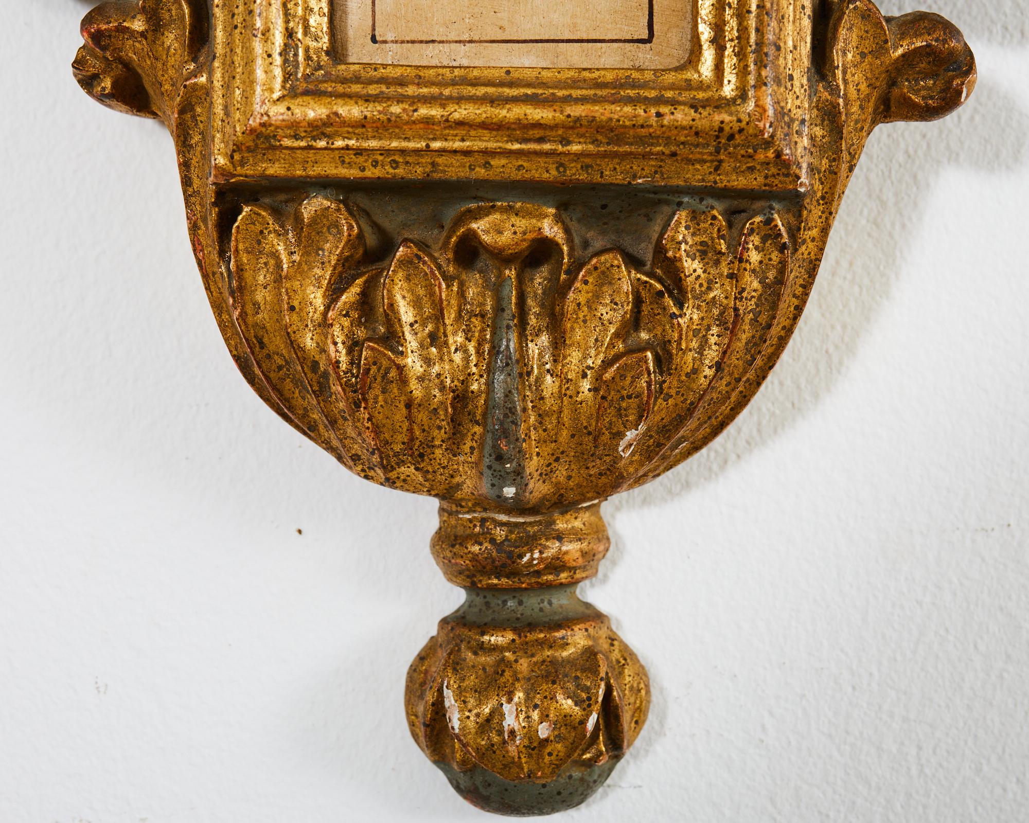 19th Century Italian Carved Louis XVI Style Giltwood Barometer For Sale 12