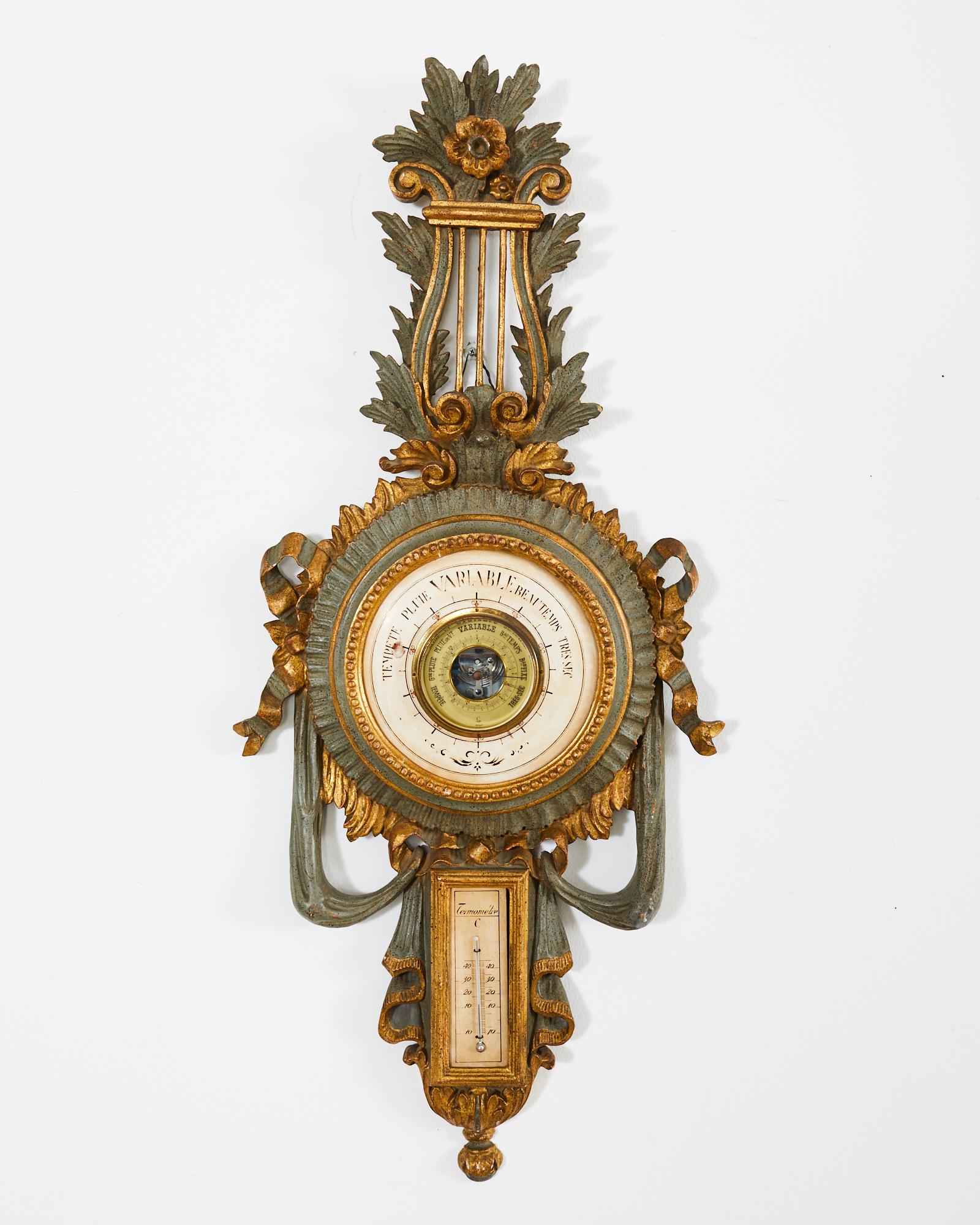 Hand-Crafted 19th Century Italian Carved Louis XVI Style Giltwood Barometer For Sale