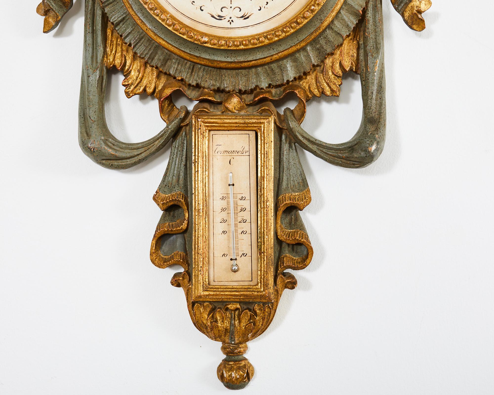 19th Century Italian Carved Louis XVI Style Giltwood Barometer For Sale 1
