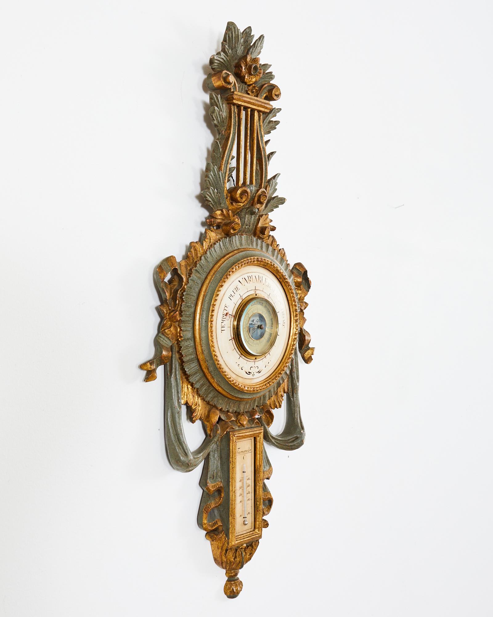 19th Century Italian Carved Louis XVI Style Giltwood Barometer For Sale 2
