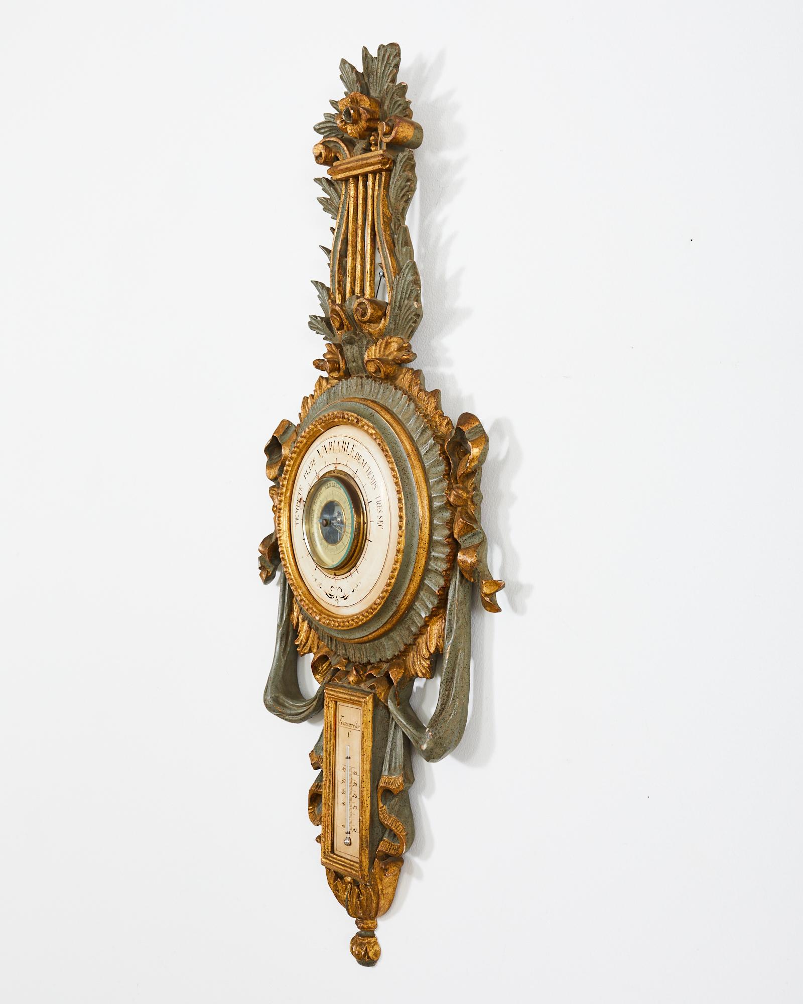 19th Century Italian Carved Louis XVI Style Giltwood Barometer For Sale 4