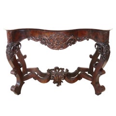19th Century Italian Carved Mahogany Antique Console Table with Marble Top