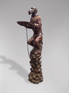 19th Century Italian Carved Mahogany Monkey Sculpture Sitting on a Rock