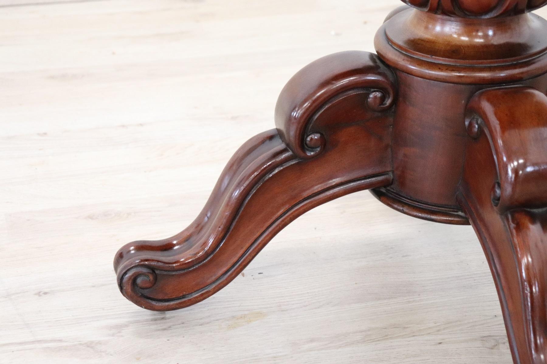 Hand-Carved 19th Century Italian Carved Mahogany Wood Antique Game Table