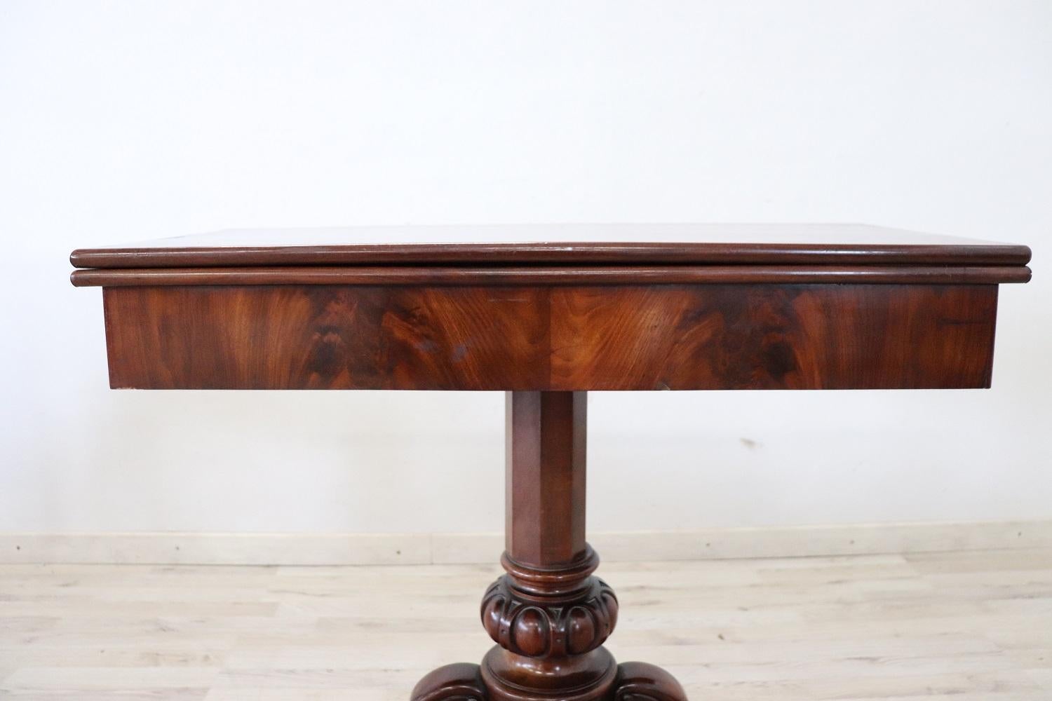 Mid-19th Century 19th Century Italian Carved Mahogany Wood Antique Game Table