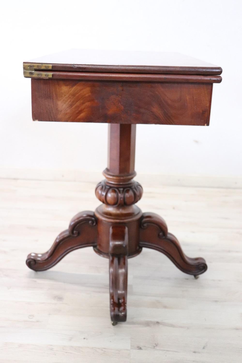 19th Century Italian Carved Mahogany Wood Antique Game Table 1