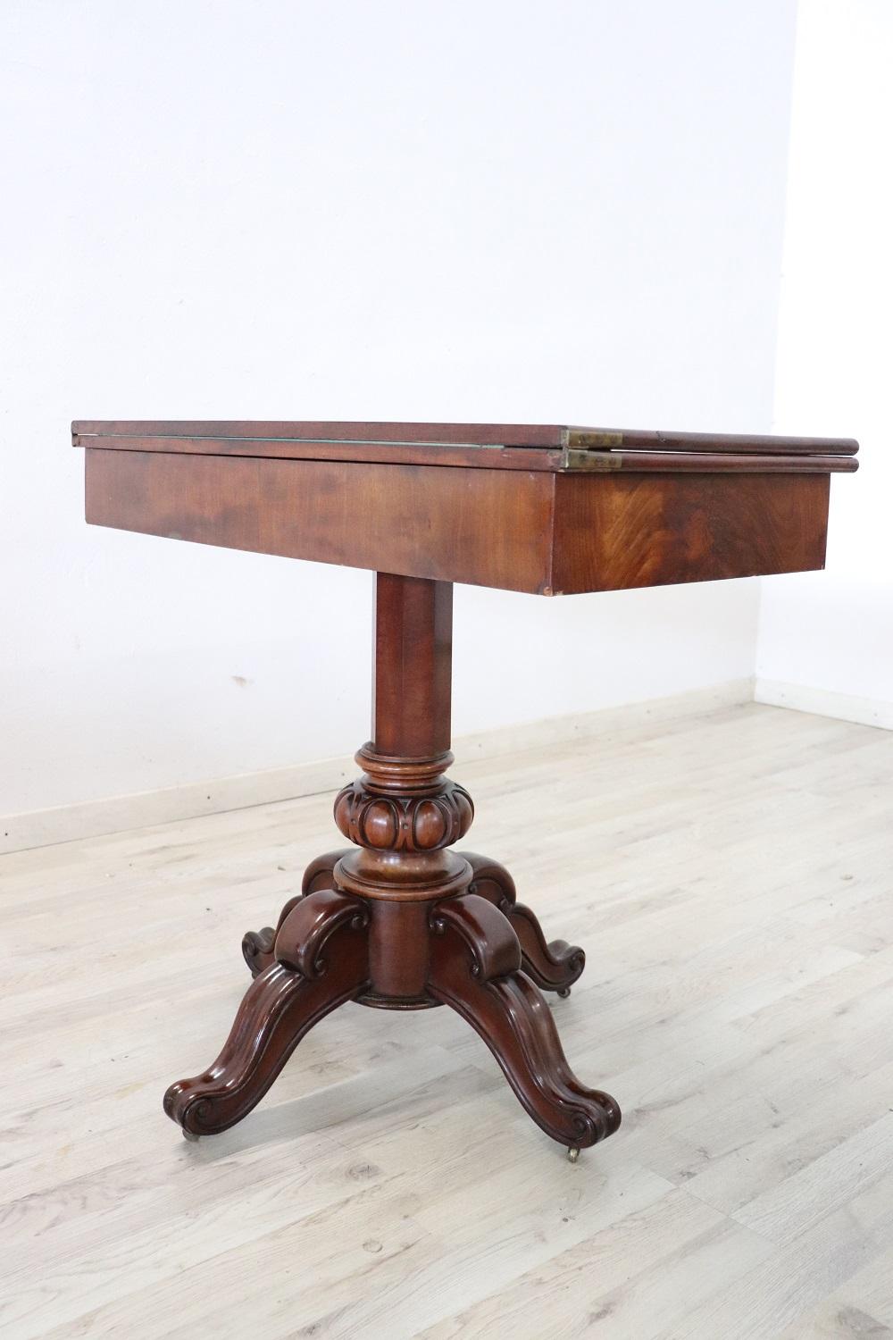 19th Century Italian Carved Mahogany Wood Antique Game Table 2