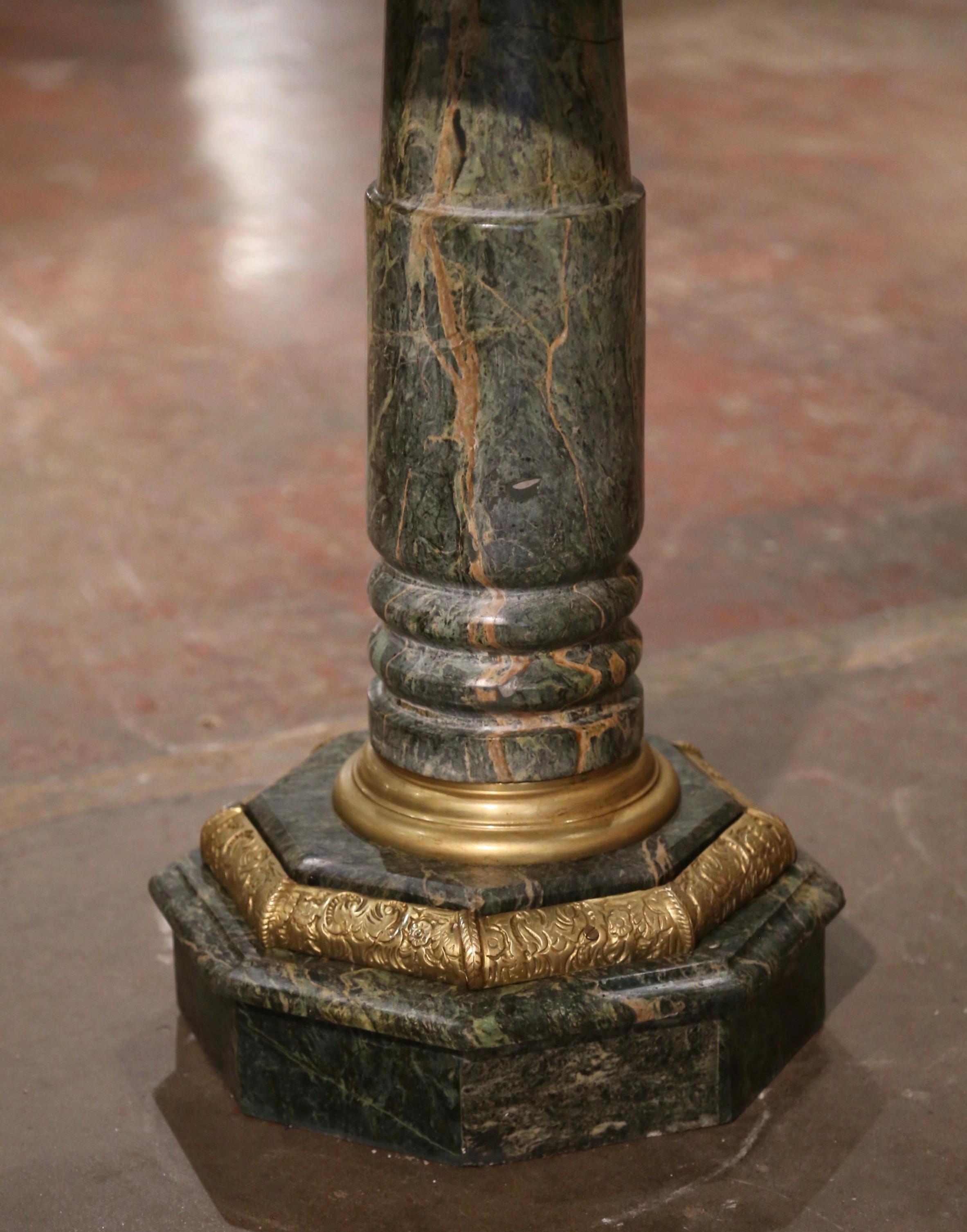Hand-Carved 19th Century Italian Carved Marble and Bronze Octagonal Pedestal Side Table