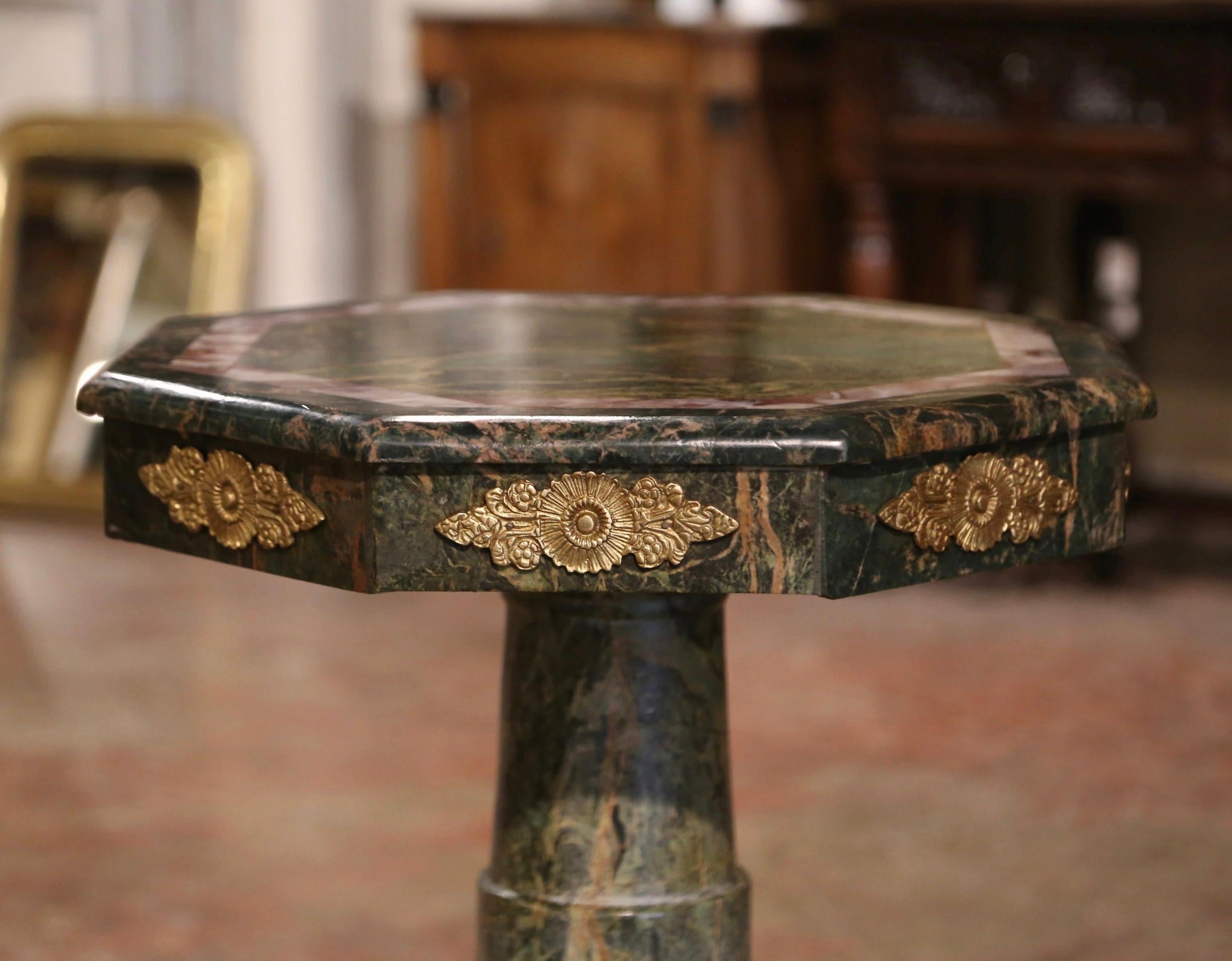 19th Century Italian Carved Marble and Bronze Octagonal Pedestal Side Table In Excellent Condition In Dallas, TX