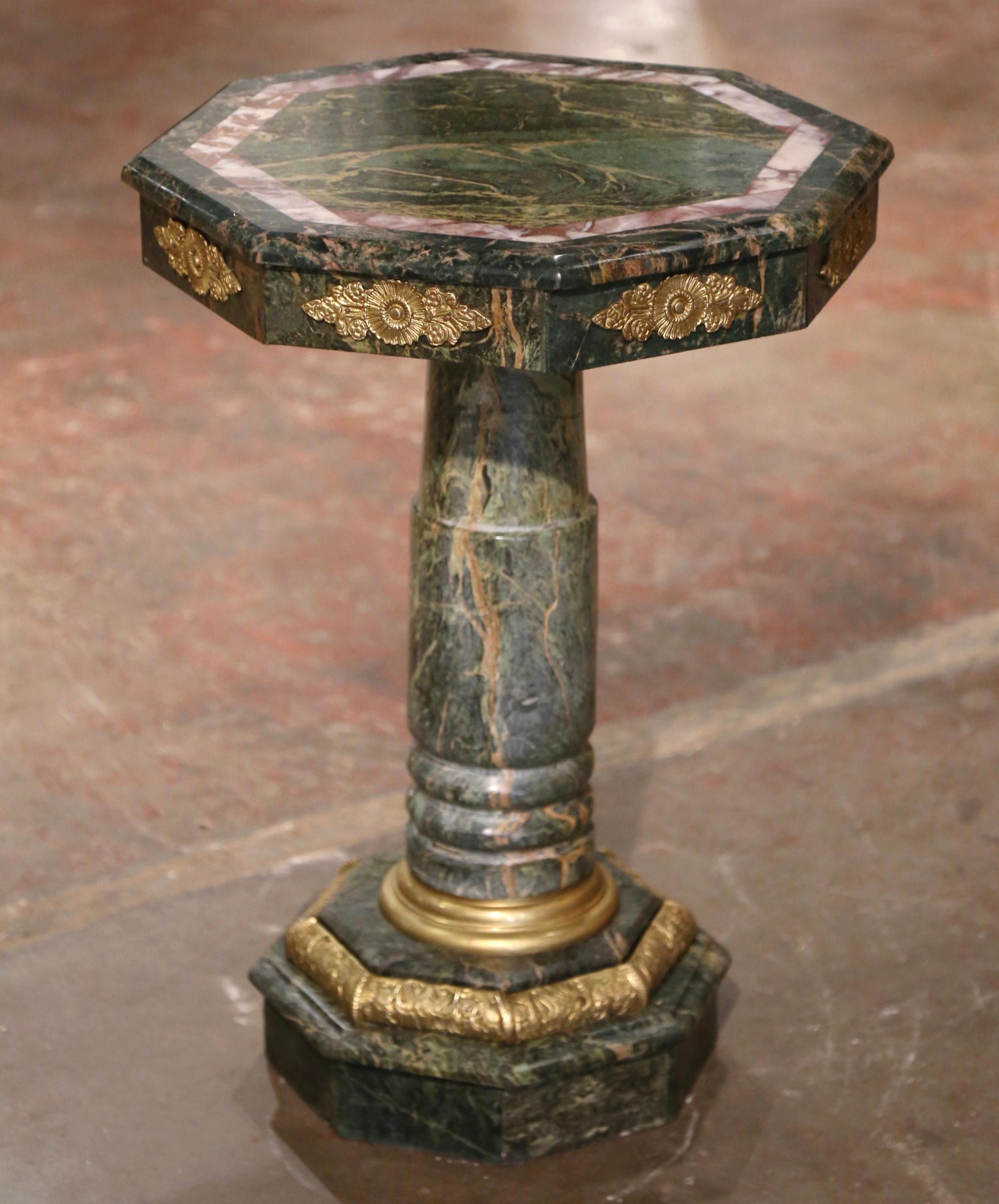 19th Century Italian Carved Marble and Bronze Octagonal Pedestal Side Table 1