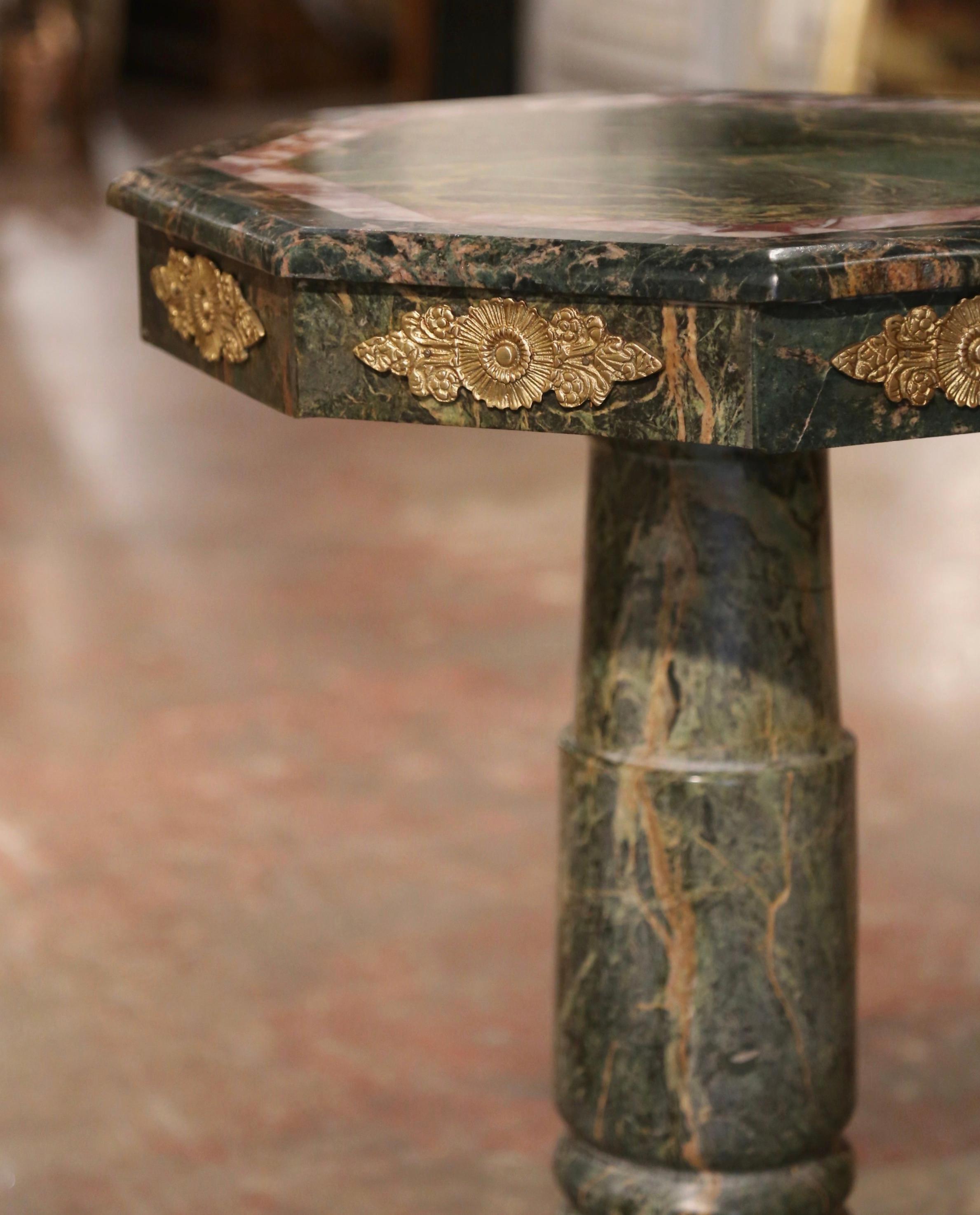 19th Century Italian Carved Marble and Bronze Octagonal Pedestal Side Table 2