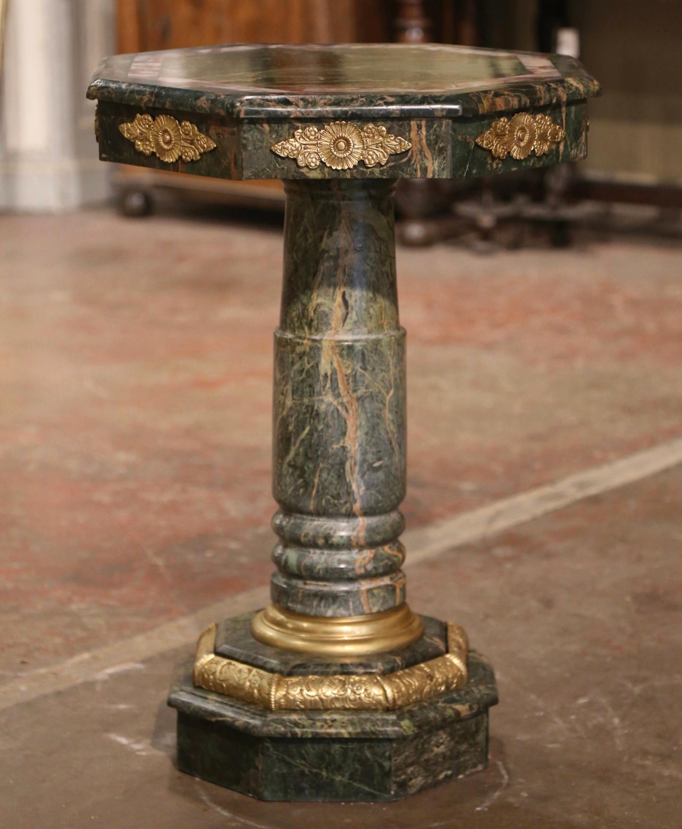 19th Century Italian Carved Marble and Bronze Octagonal Pedestal Side Table 3