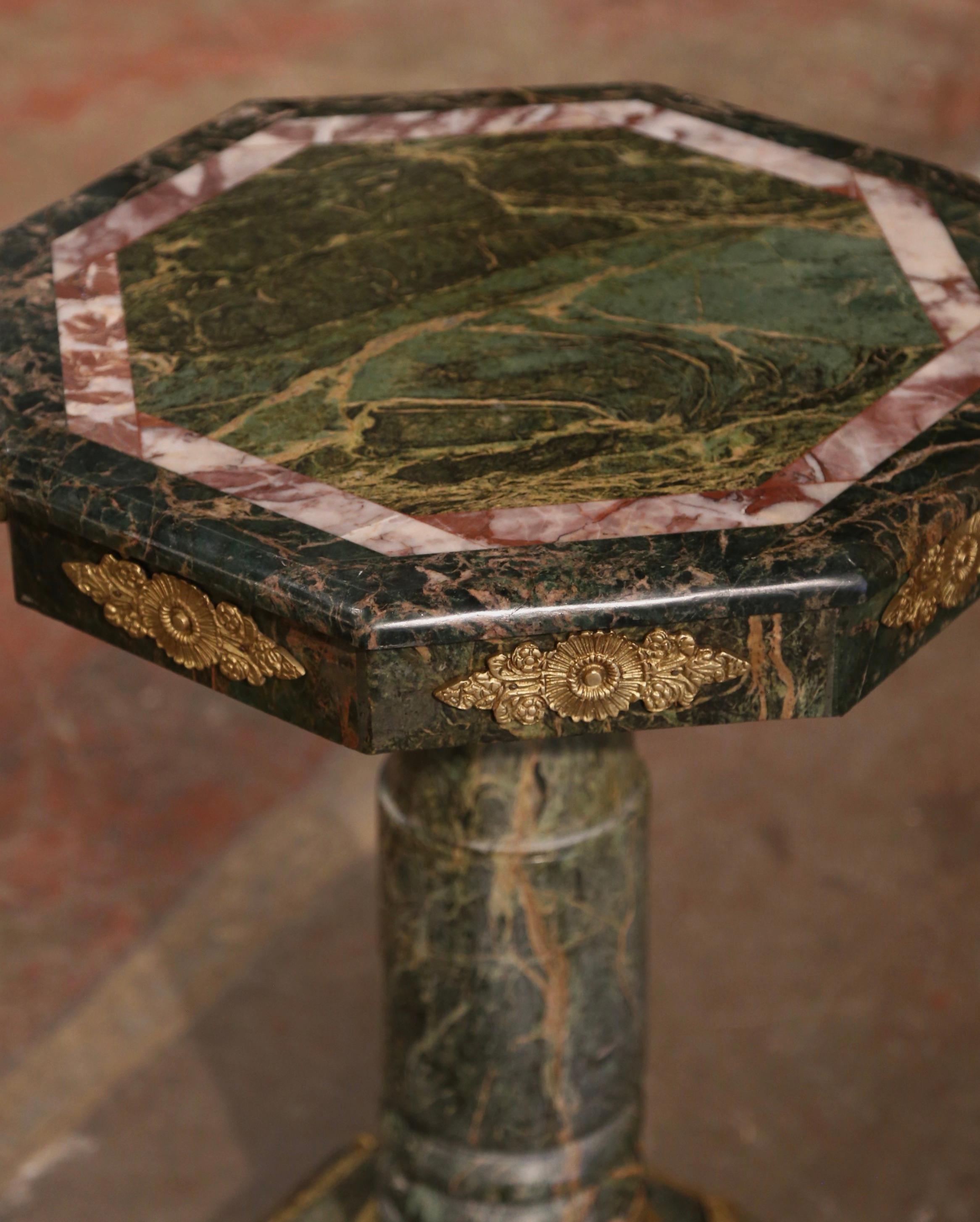 19th Century Italian Carved Marble and Bronze Octagonal Pedestal Side Table 4
