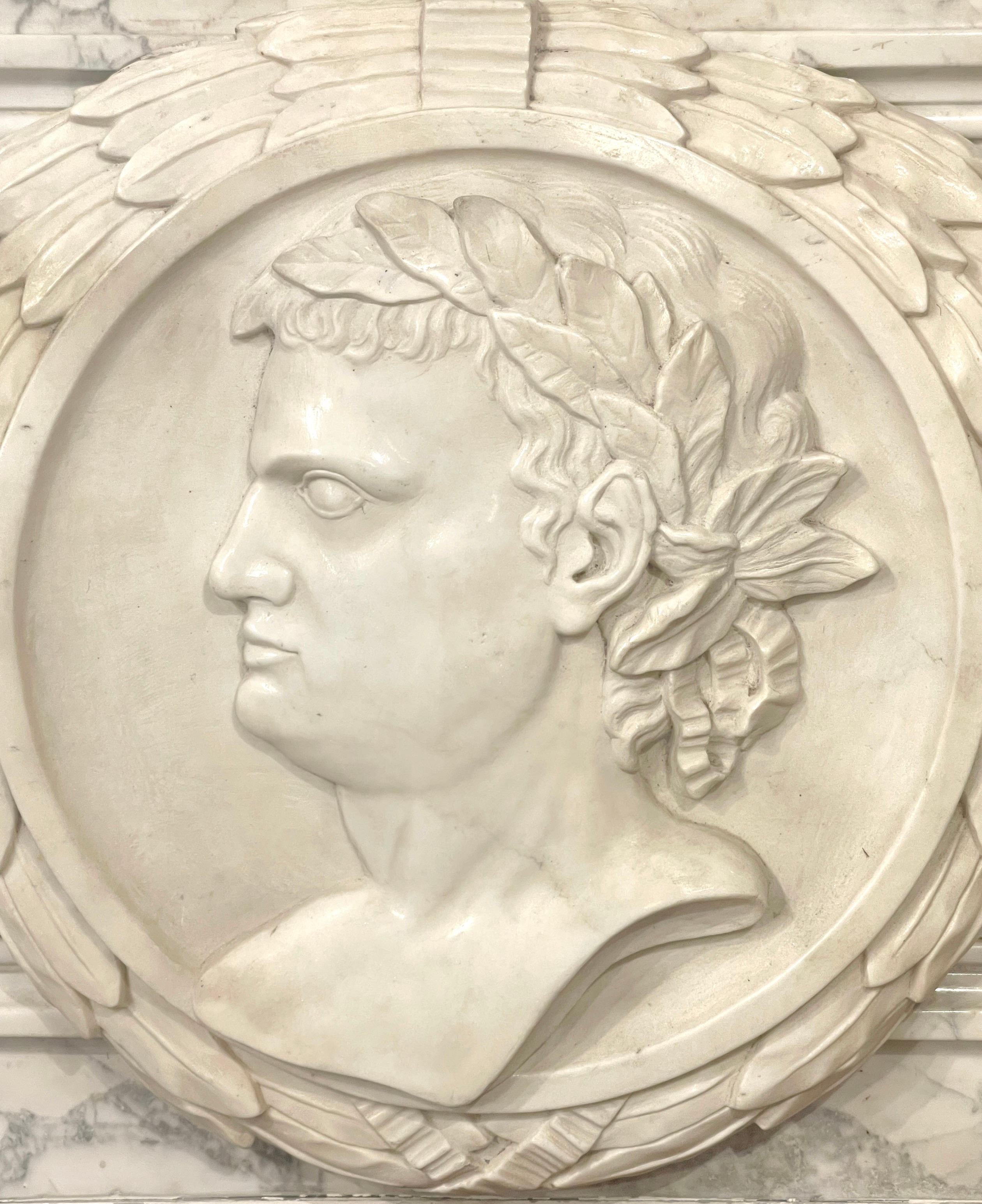 19th Century Italian Carved Marble Architectural Frieze Sculpture of Caesar For Sale 5