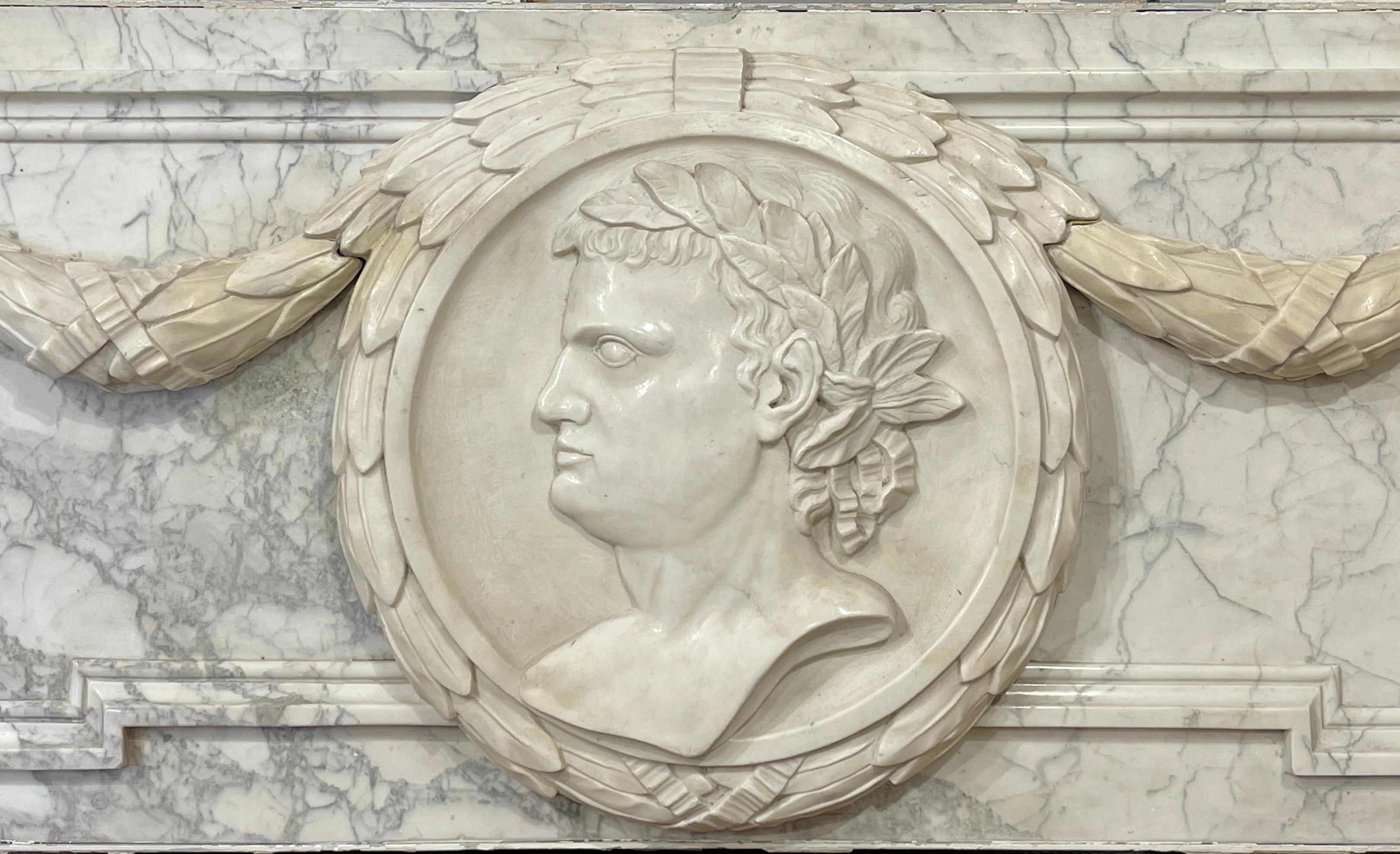 19th Century Italian Carved Marble Architectural Frieze Sculpture of Caesar In Good Condition For Sale In West Palm Beach, FL
