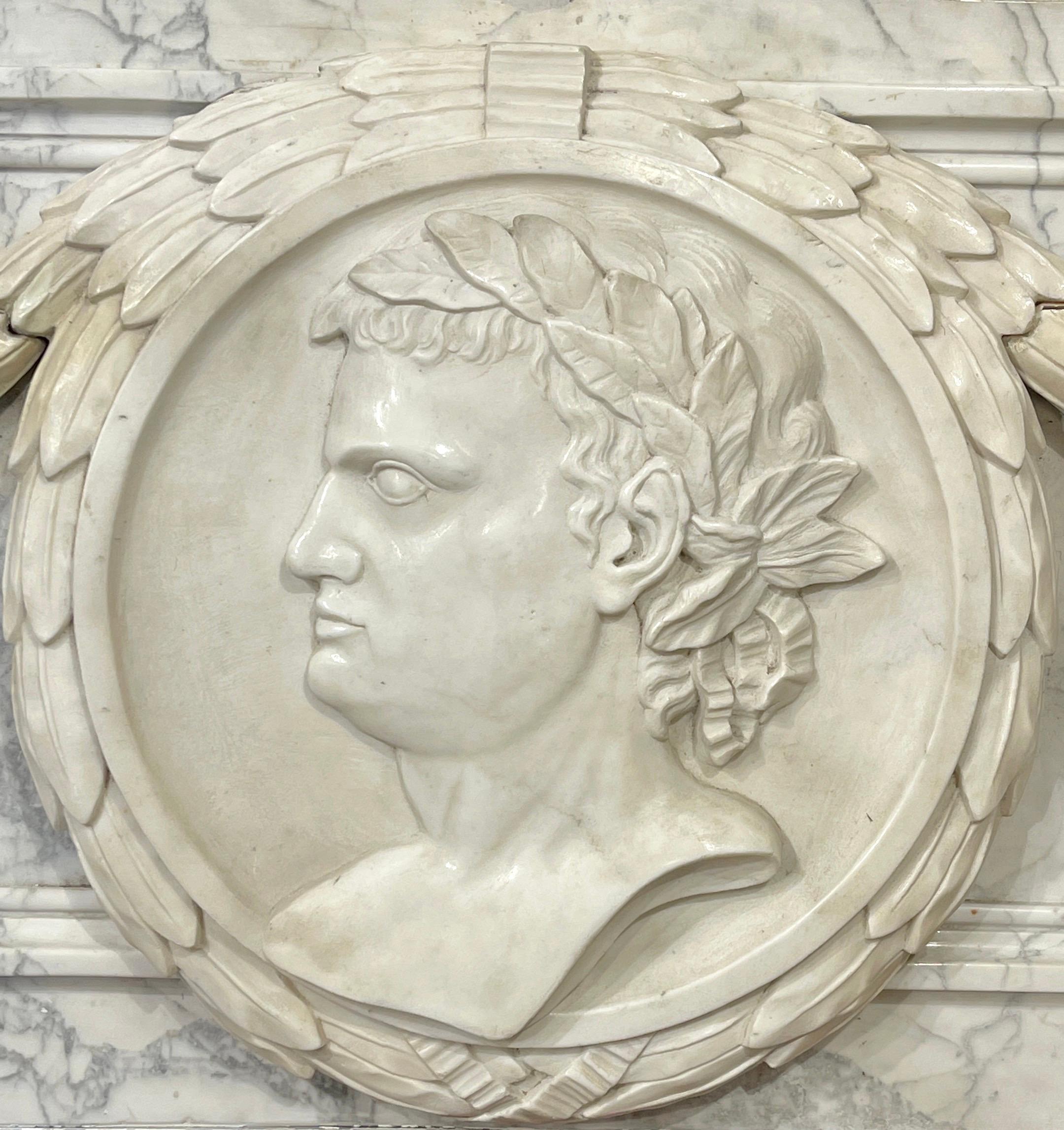 Steel 19th Century Italian Carved Marble Architectural Frieze Sculpture of Caesar For Sale