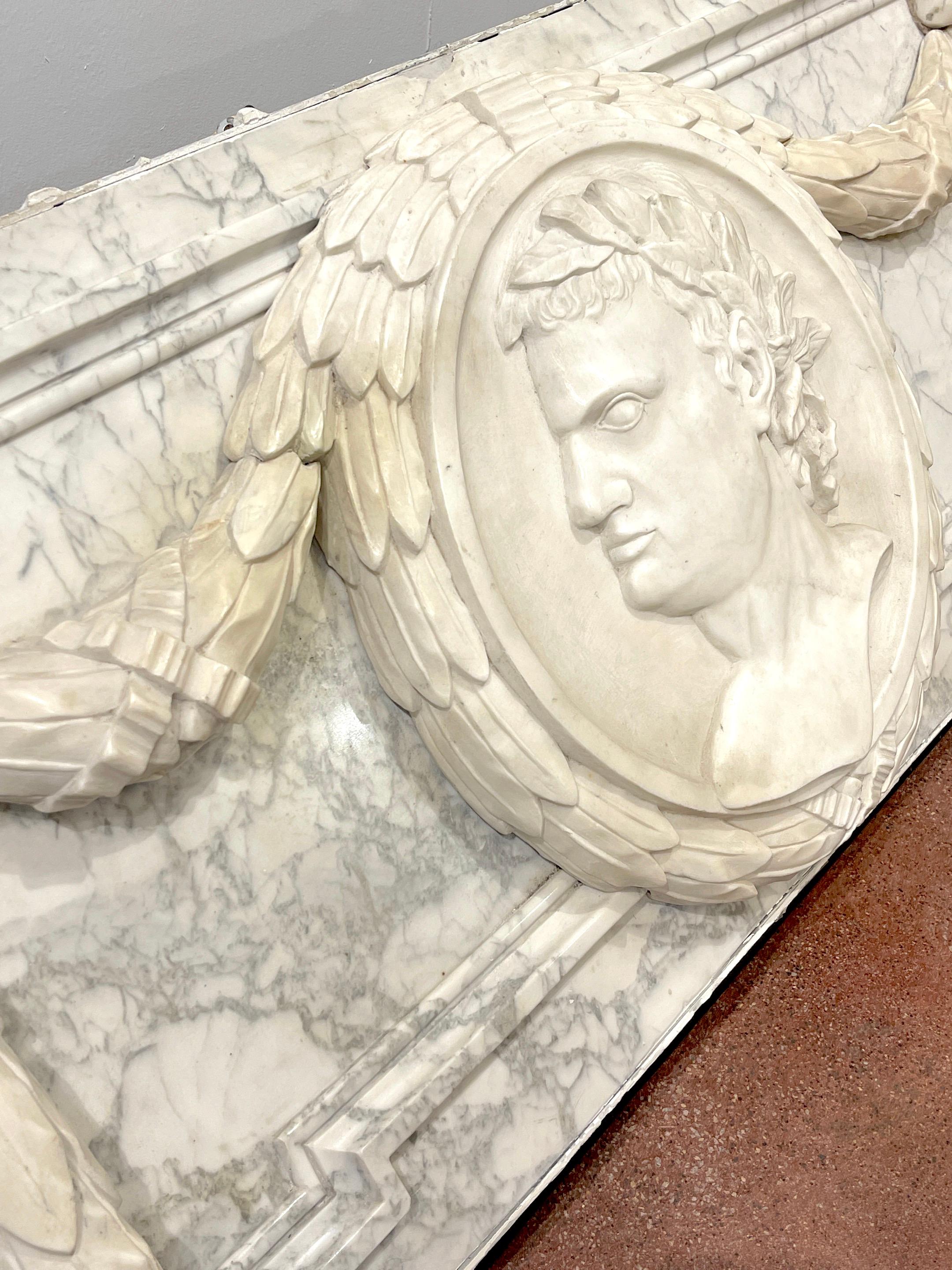 19th Century Italian Carved Marble Architectural Frieze Sculpture of Caesar For Sale 3