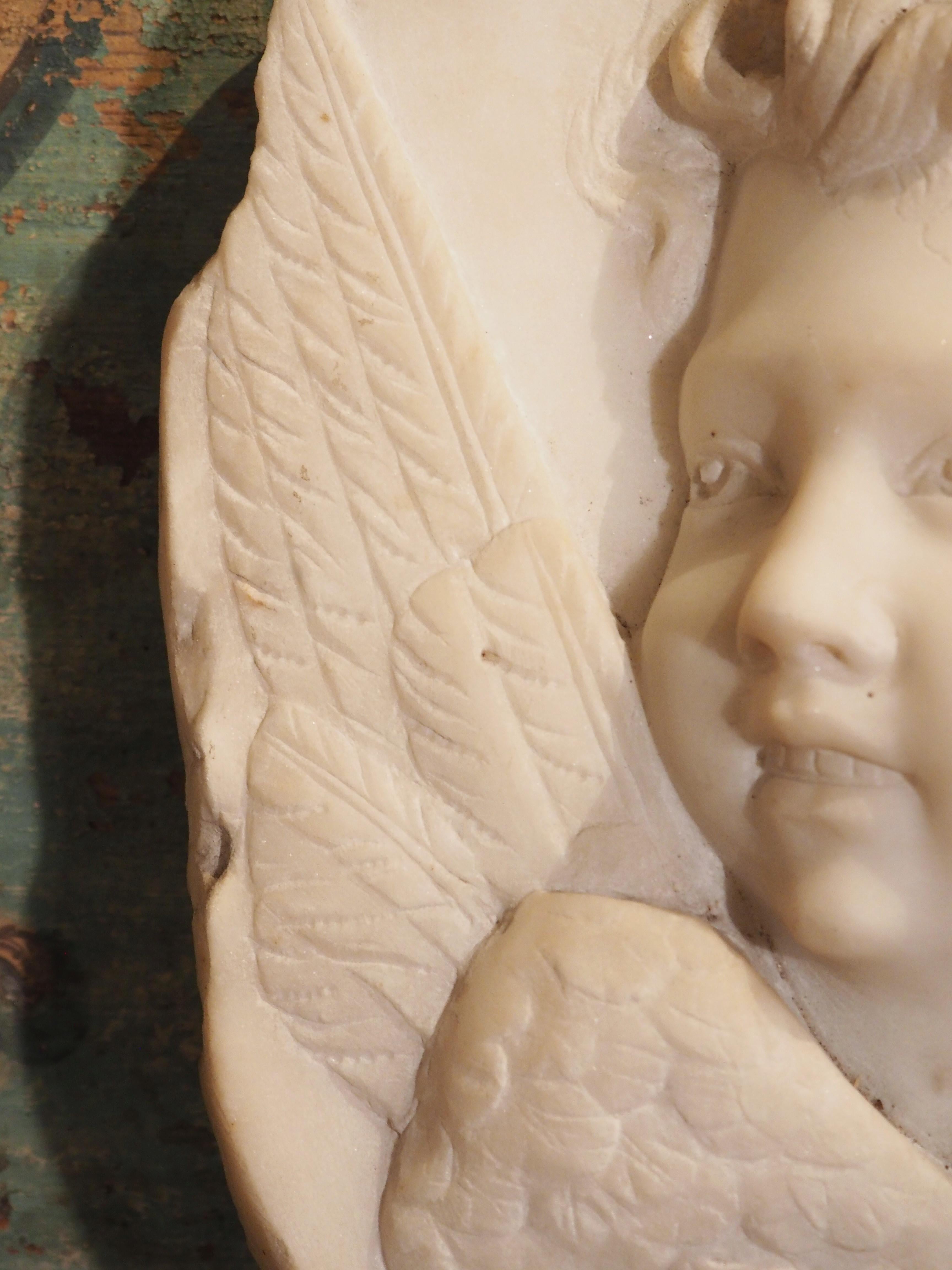 19th Century Italian Carved Marble Bas Relief of a Winged Cherub 1