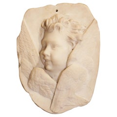 19th Century Italian Carved Marble Bas Relief of a Winged Cherub