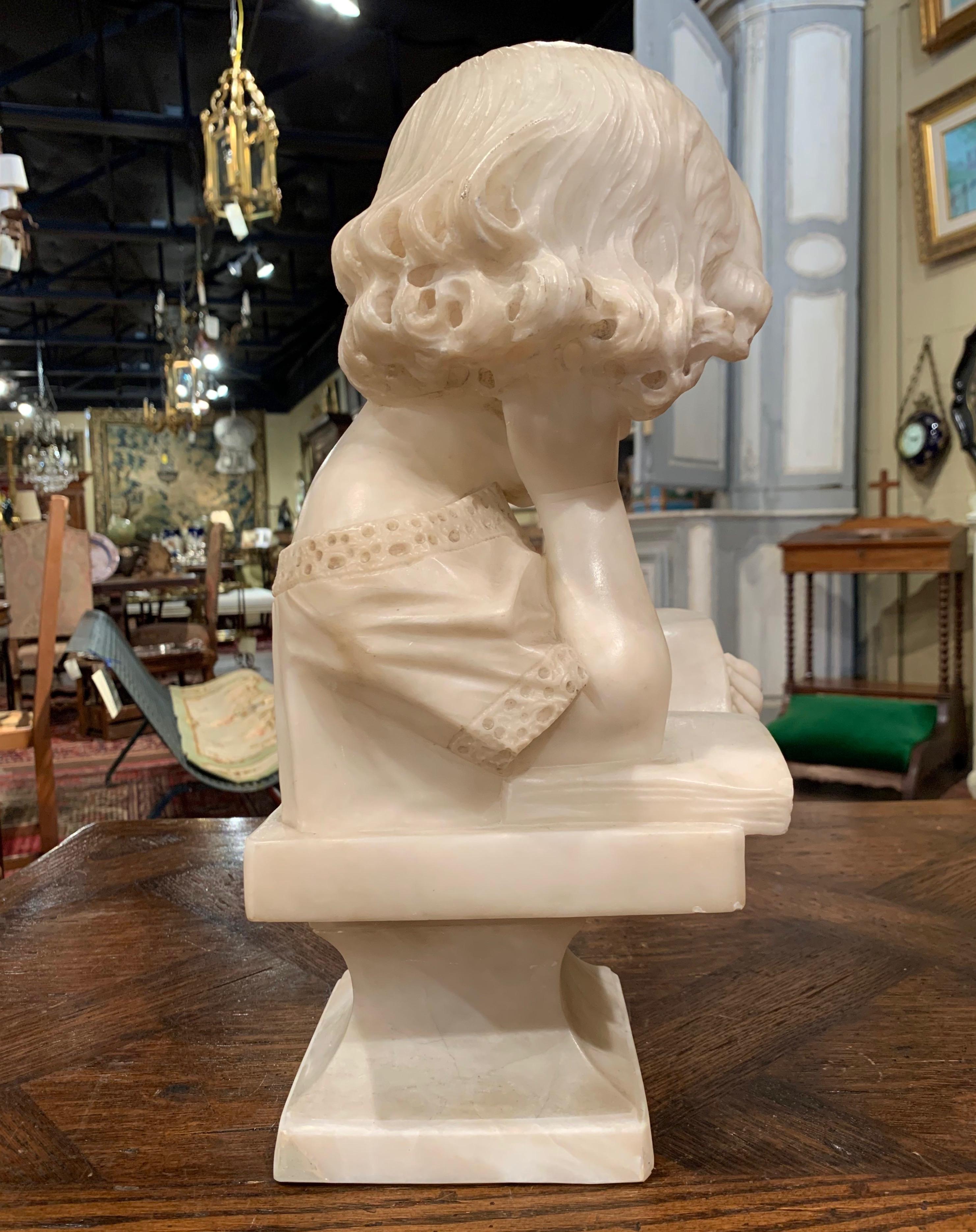 19th Century Italian Carved Marble Bust of a Young Girl Signed R. Bernardi Praga 7