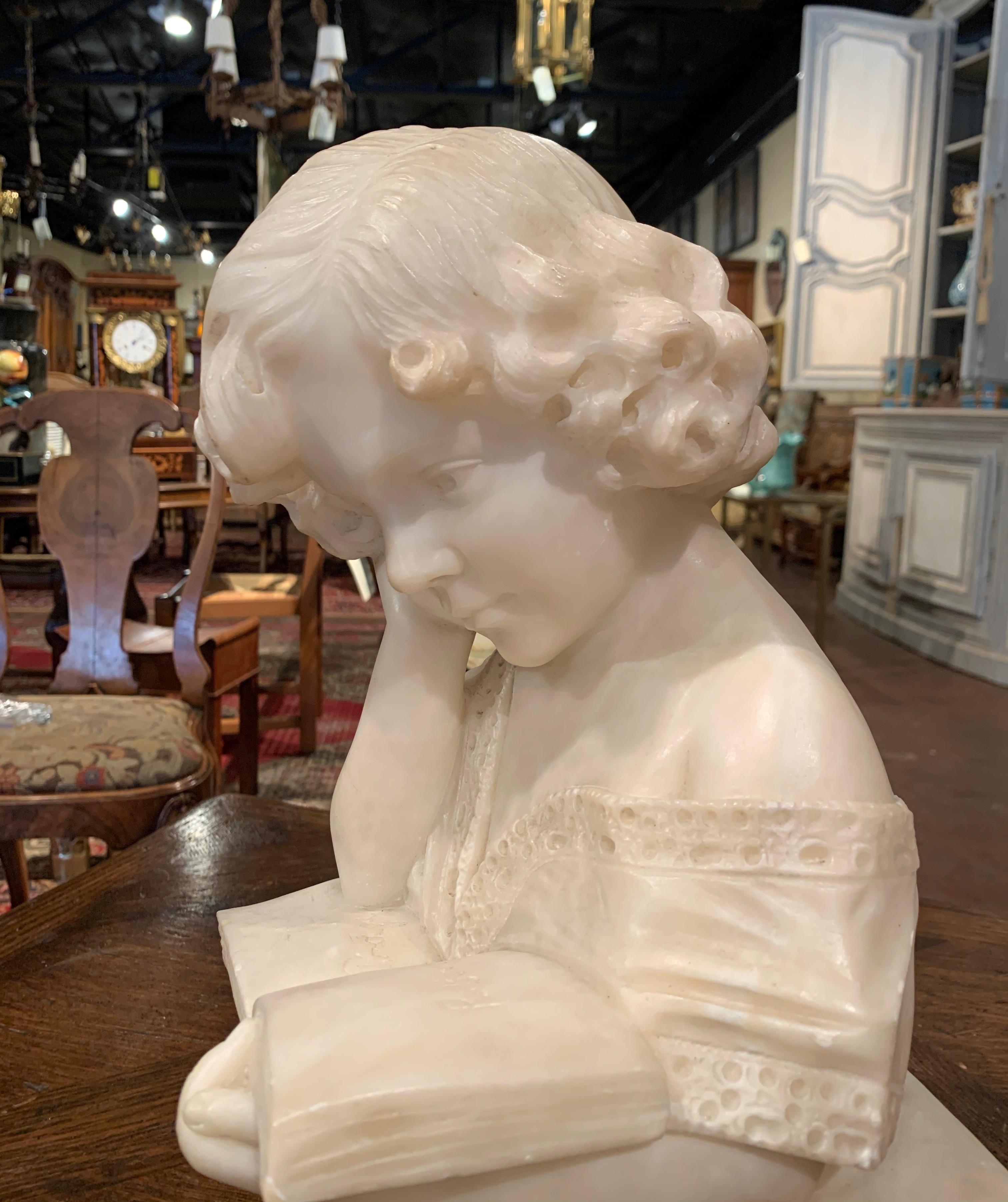 19th Century Italian Carved Marble Bust of a Young Girl Signed R. Bernardi Praga 5