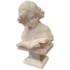 19th Century Italian Carved Marble Bust of a Young Girl Signed R. Bernardi Praga