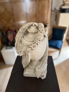 19th Century Italian Carved Marble Draped Urn with Floral Garland