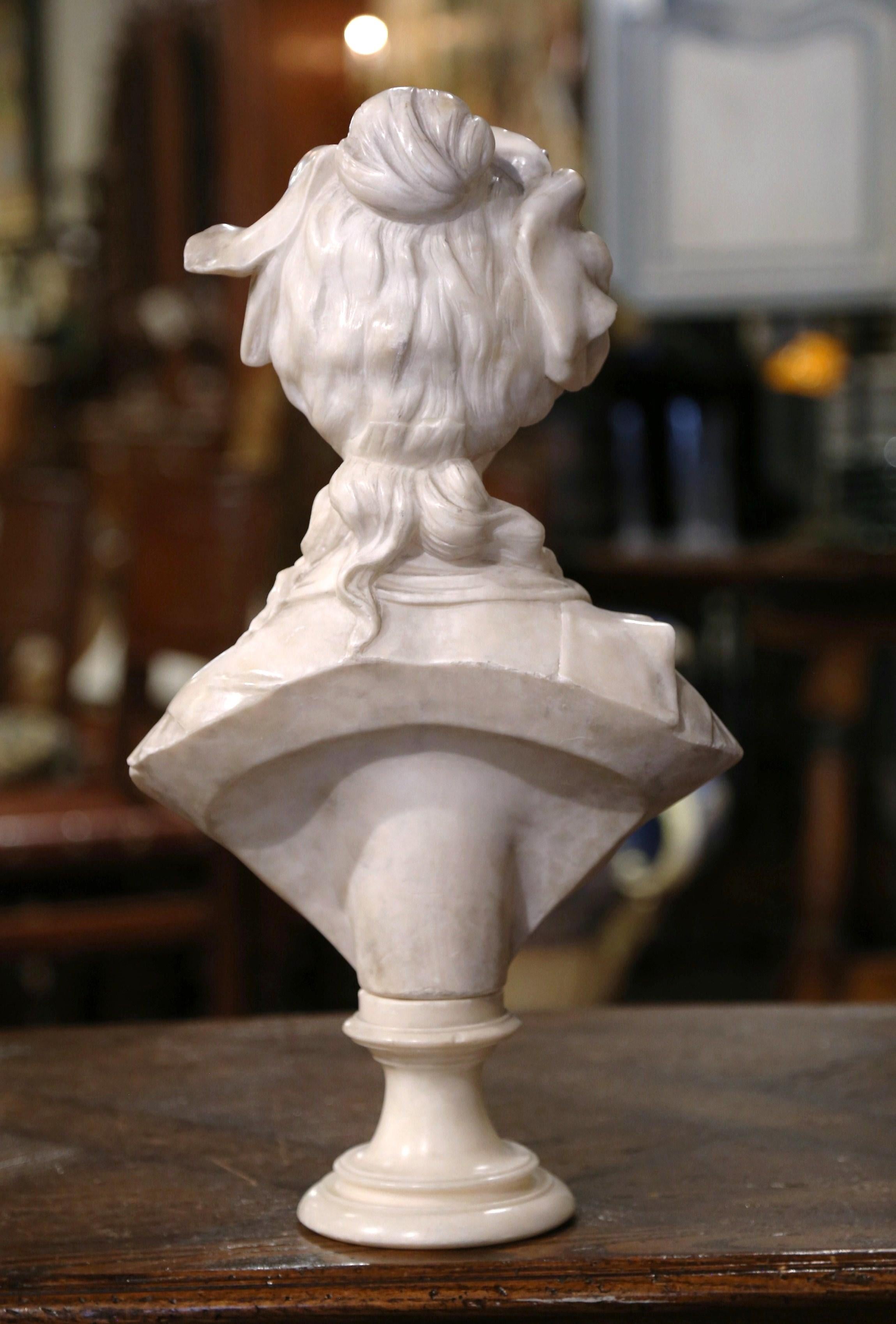 19th Century Italian Carved Marble Lady Bust on Swivel Socle, Signed Bulli 2