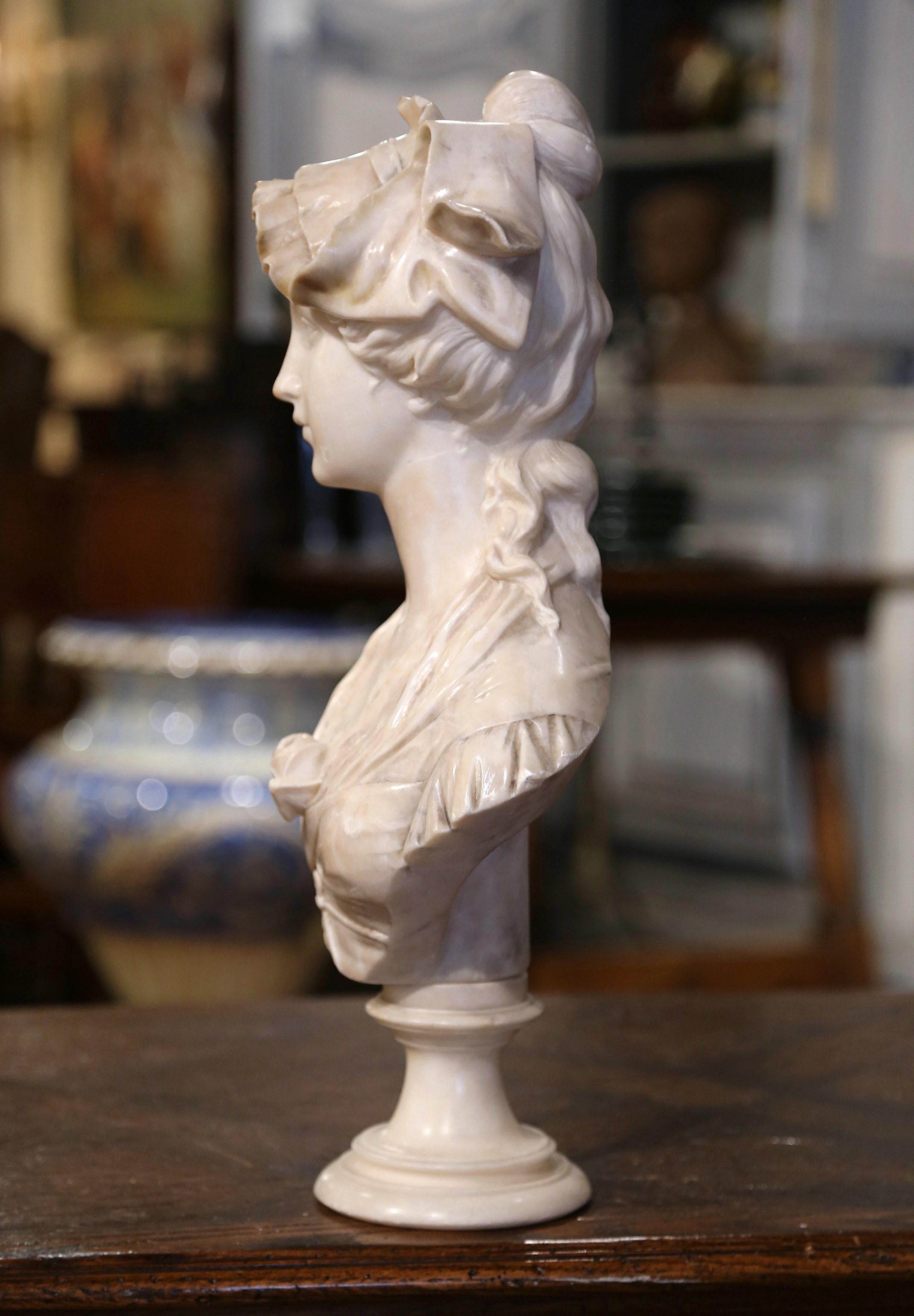 19th Century Italian Carved Marble Lady Bust on Swivel Socle, Signed Bulli 4